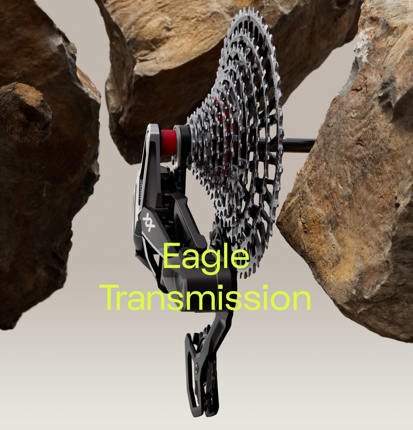 Eagle Transmission Derailleur floating amongst rocks