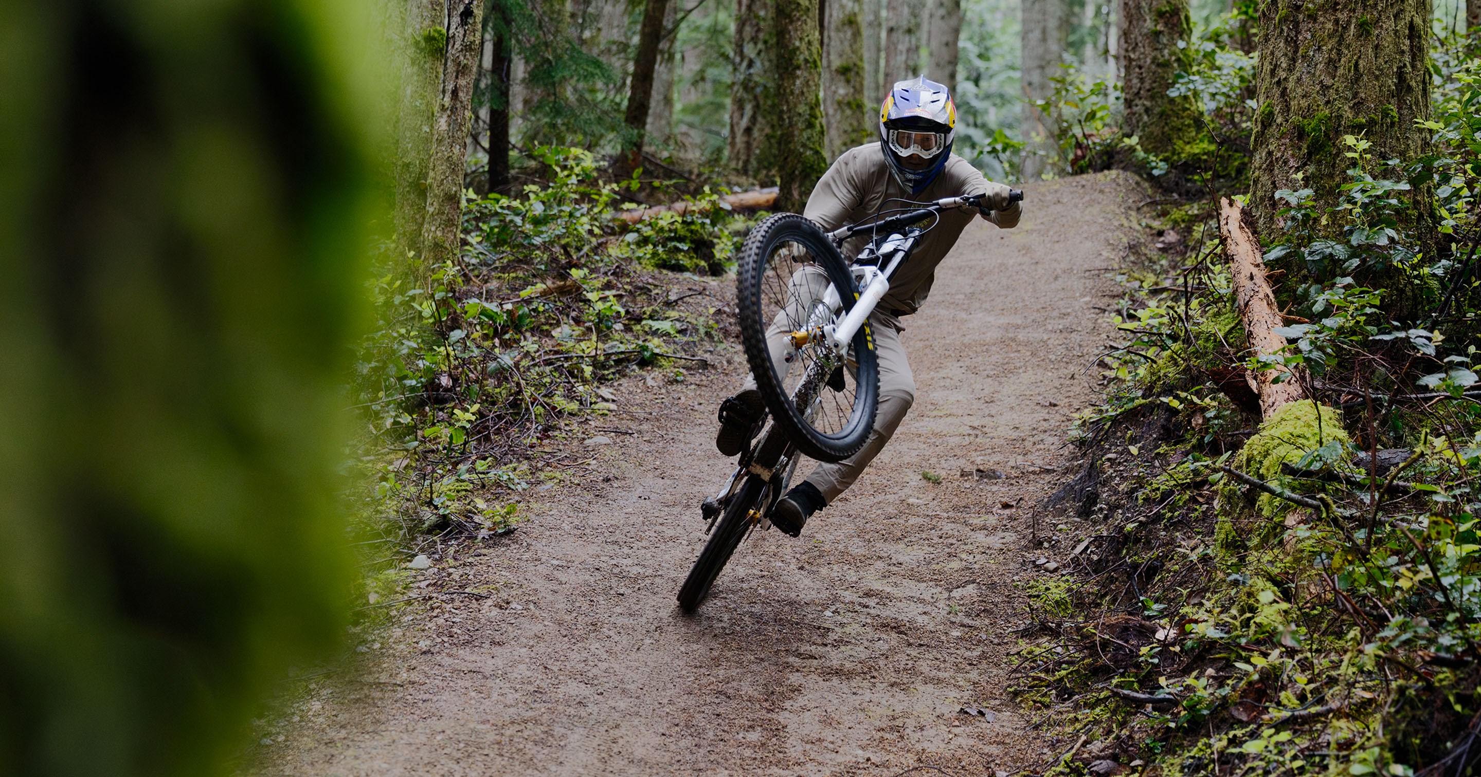 Brendan Semenuk manualing through high speed flow trail
