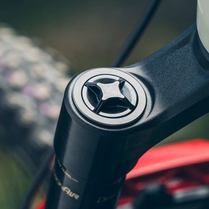 Detail shot of Debonair+ Air spring in ZEB fork