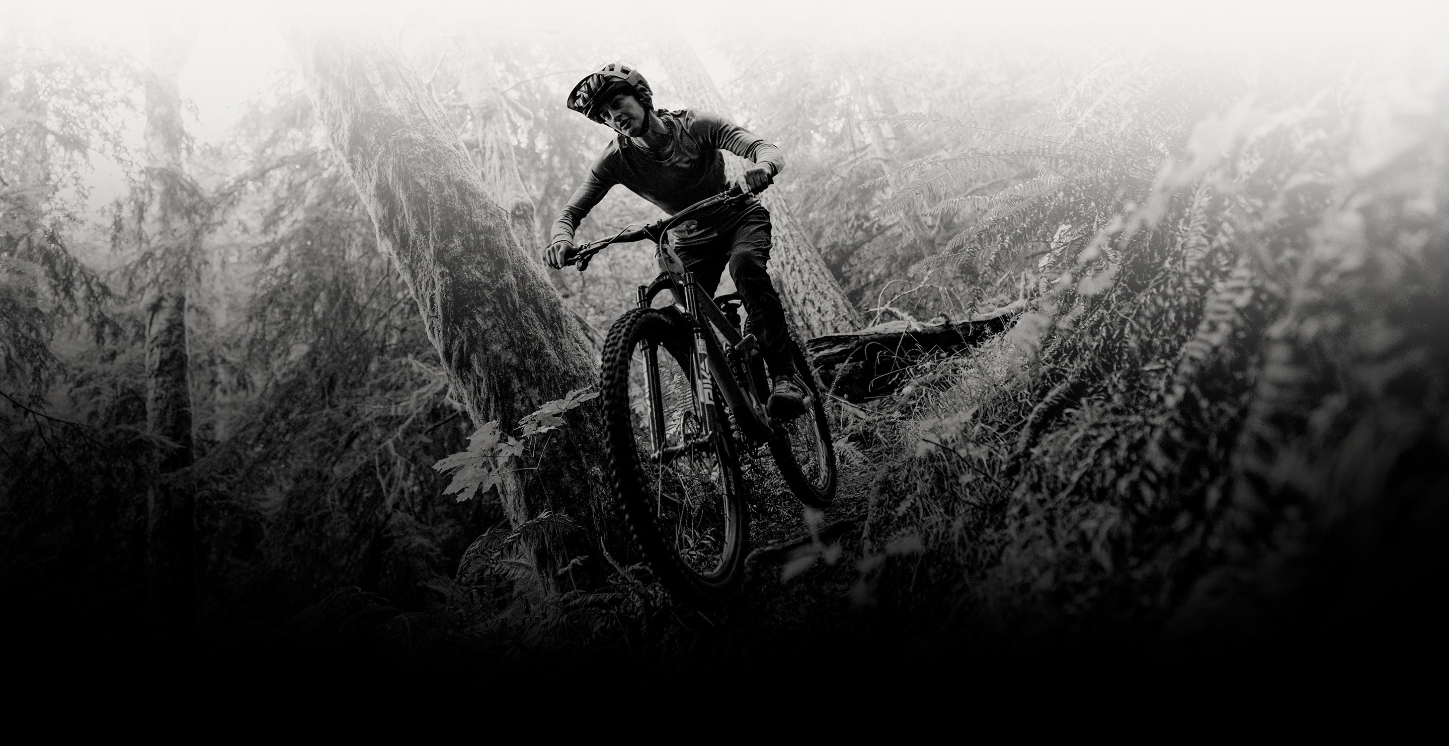 Black and white image of mtb rider