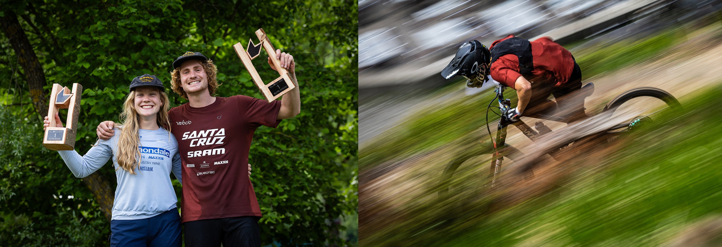 Ella Conolly and Dan Booker on top step of EDR podium in Loudenvielle