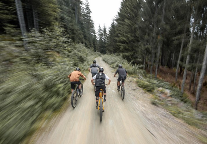 Mountain bikers climbing