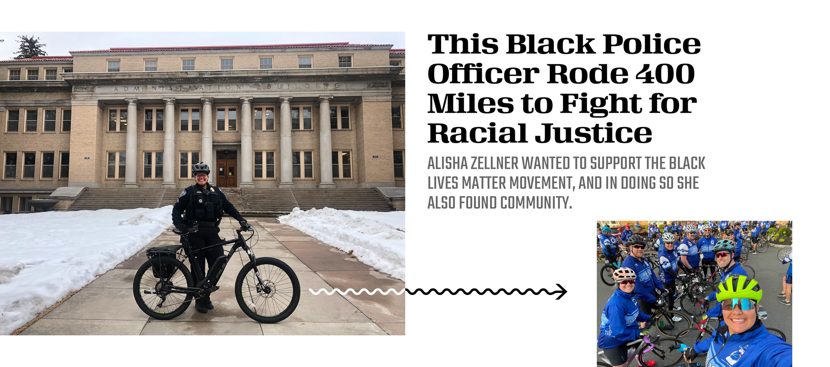 Photos and pull quote from Alisha Zellner's Time as a police officer.