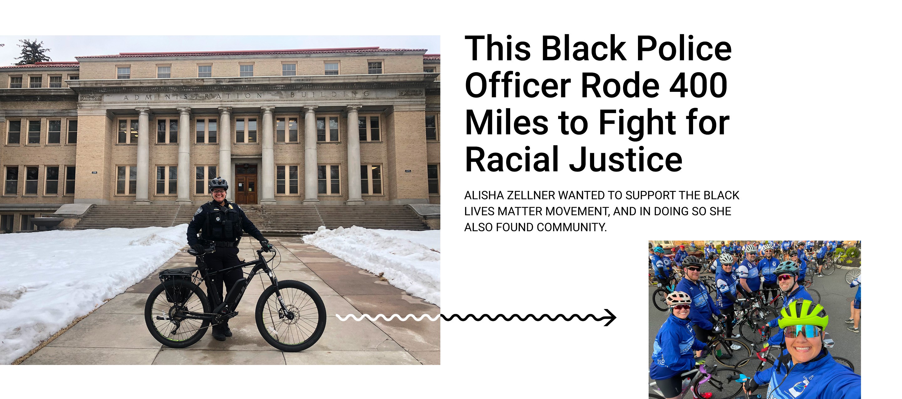 Photos and pull quote from Alisha Zellner's Time as a police officer.