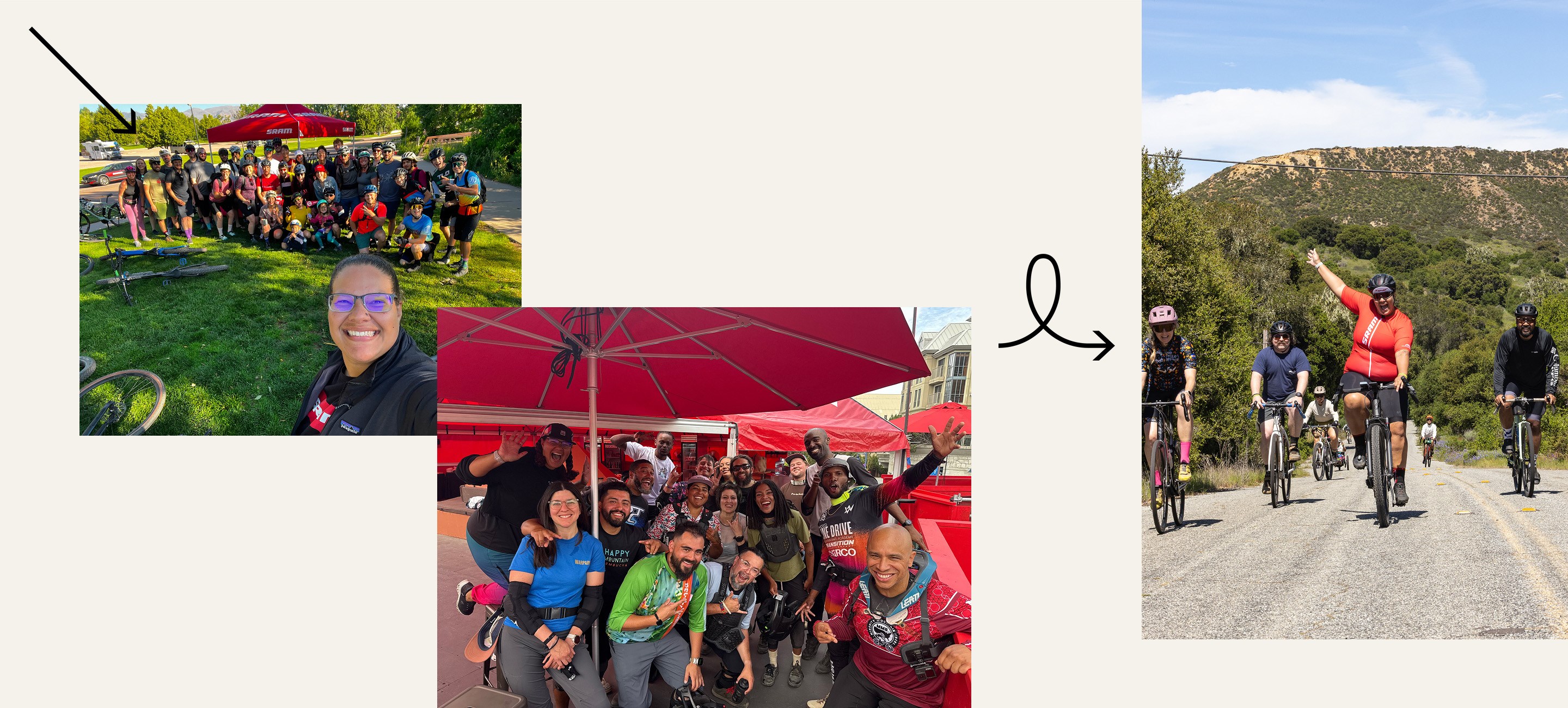 Collage of images featuring Alisha's work building Community initiatives at SRAM