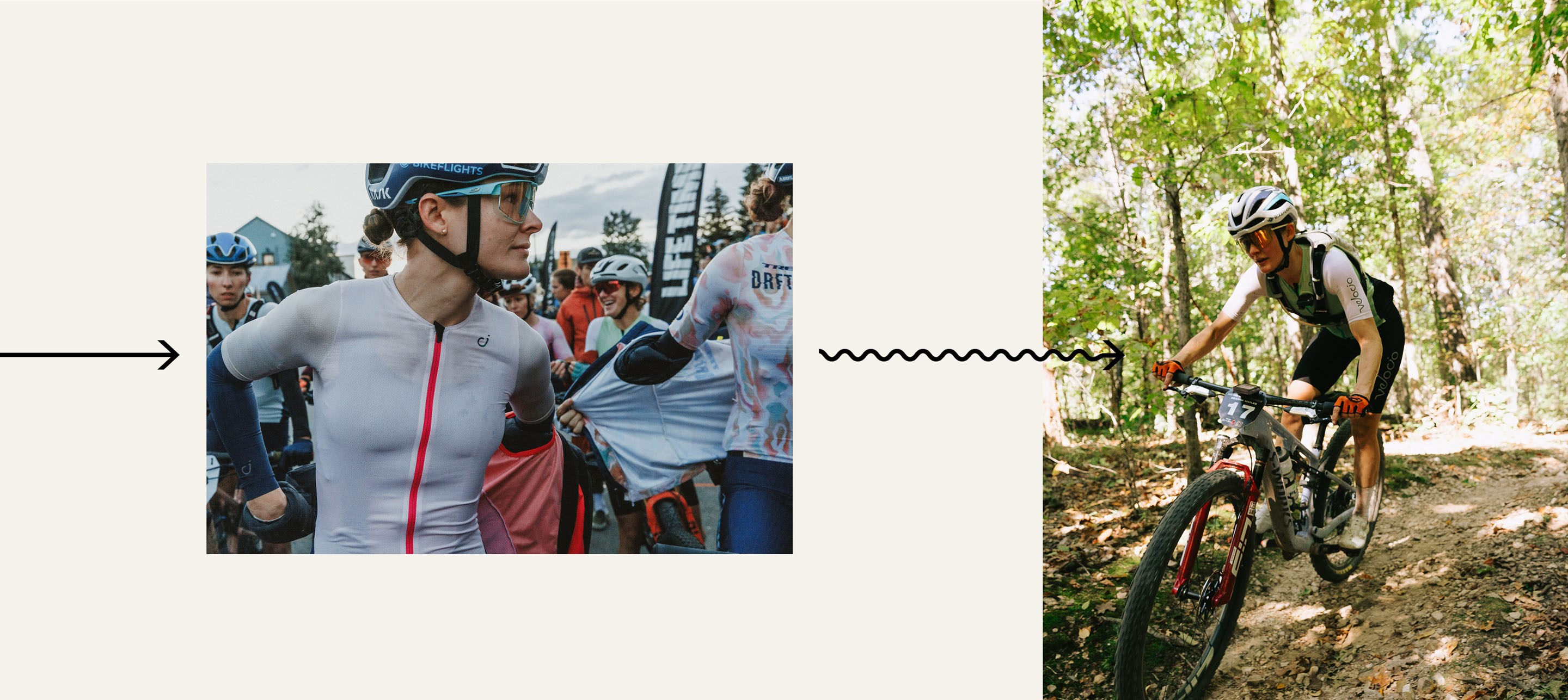 Collage of images featuring Deanna's racing career