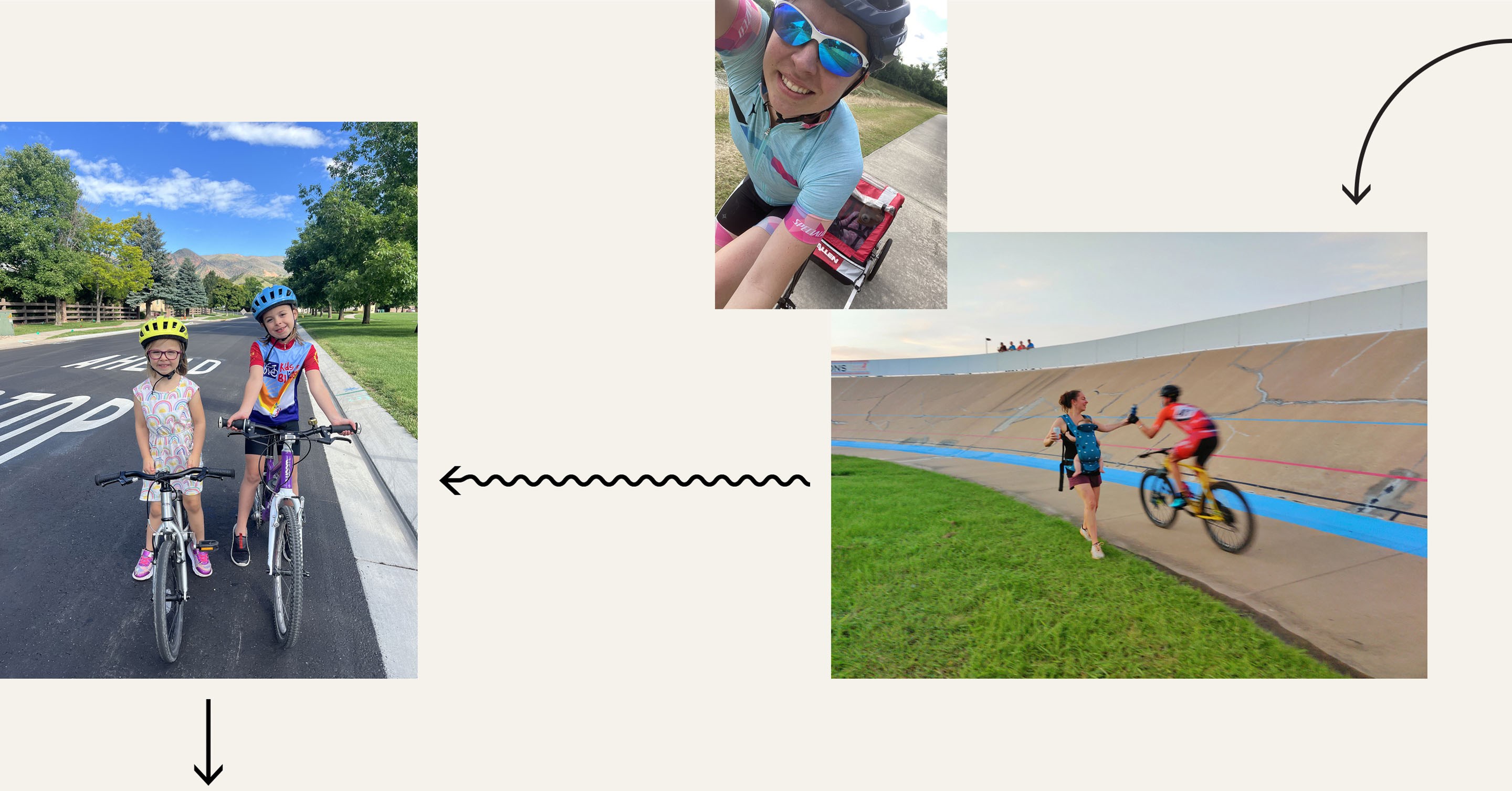 Photos showing Ruth's life as a mother and cyclist