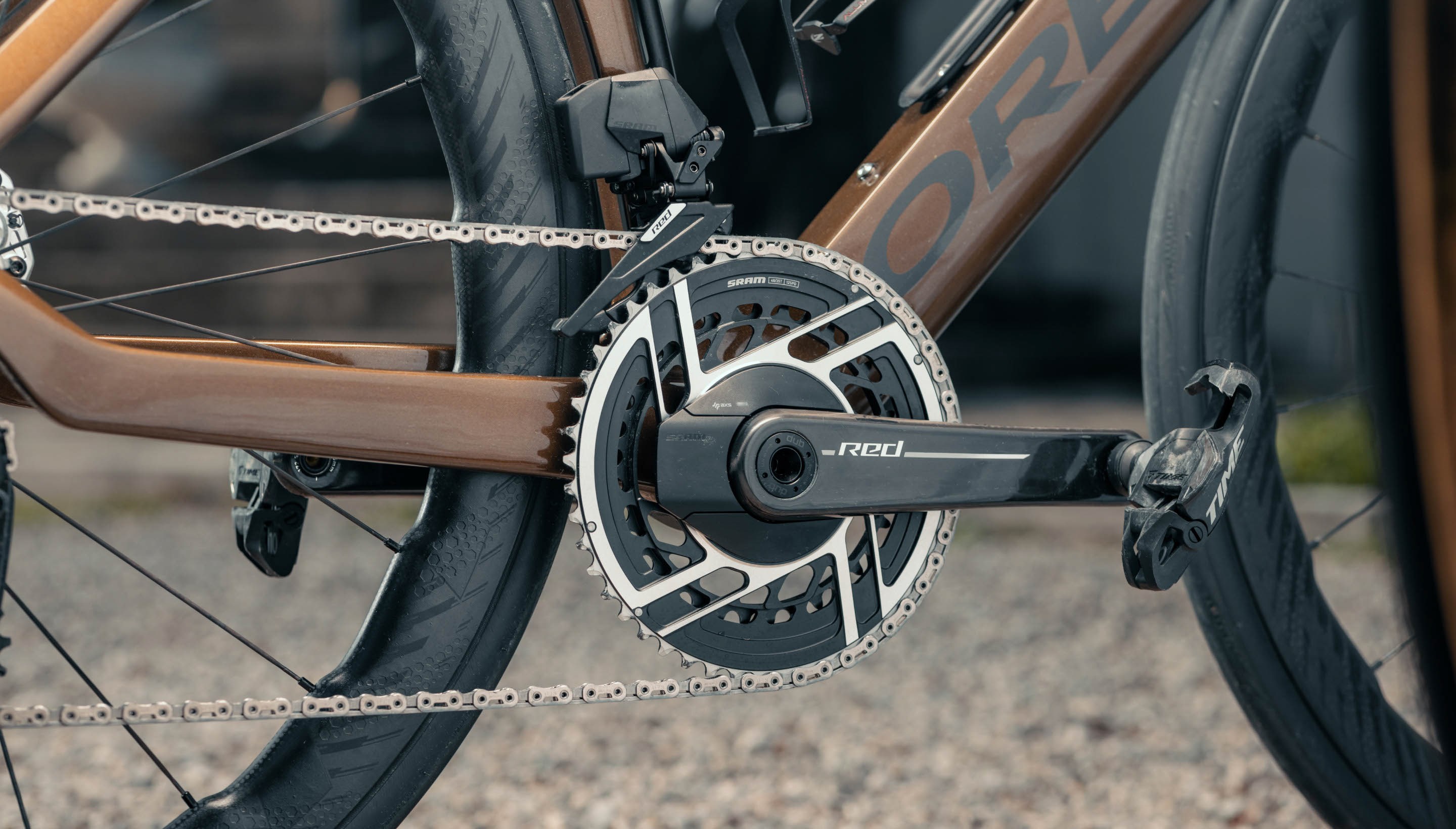 Close up shot of RED AXS Front Derailleur