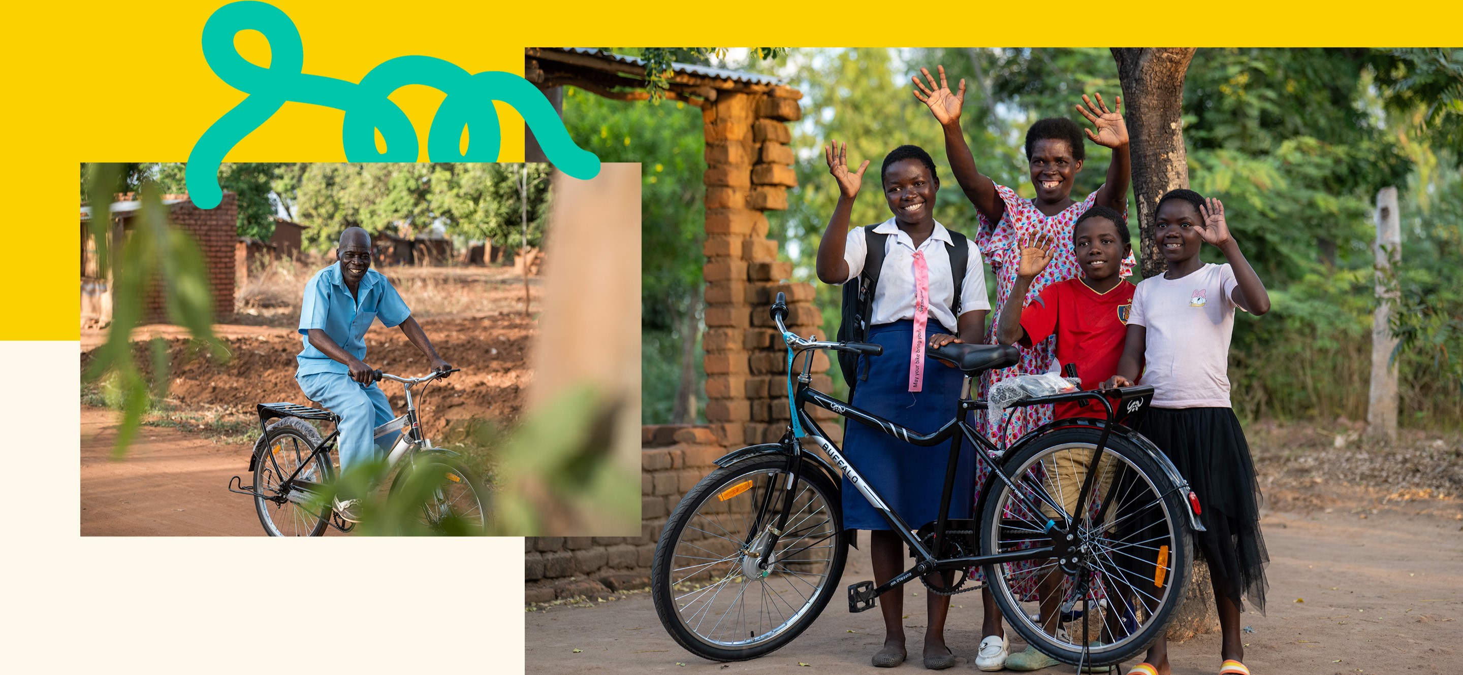 WBR Buffalo bike and smiling family waving