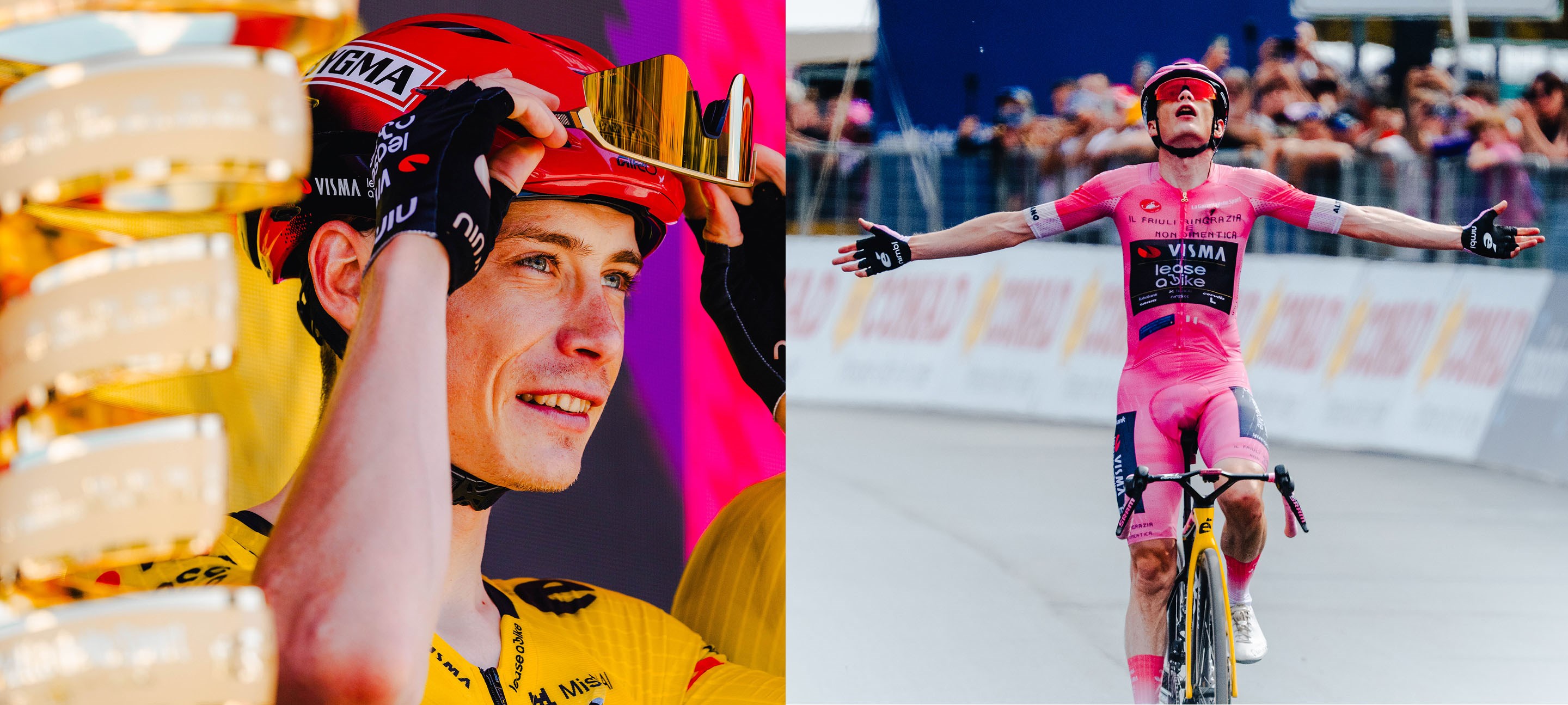 side by side images of Jonas Vingegaard at the 2026 Giro