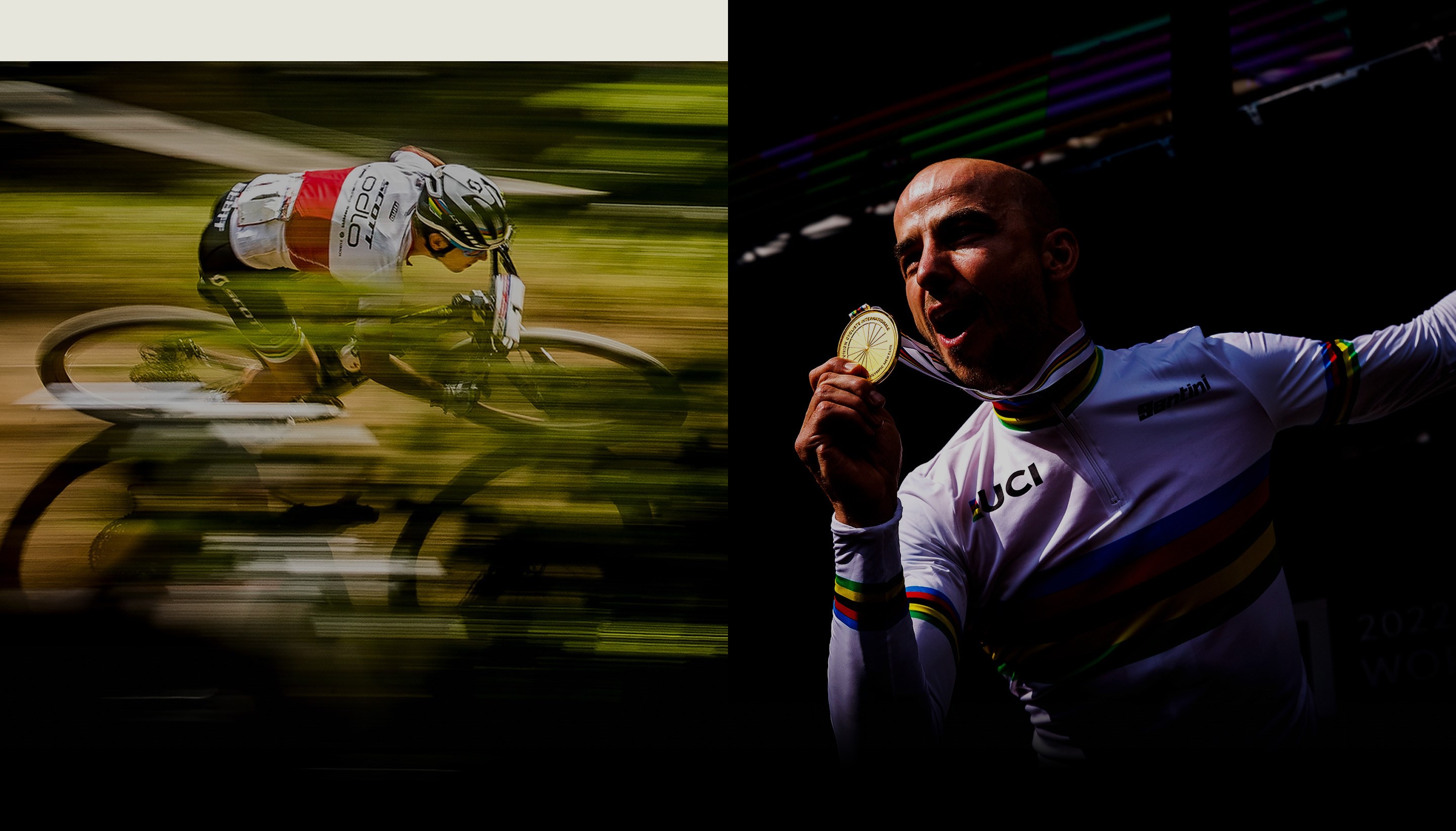 Nino schurter racing and celebrating on world champs podium