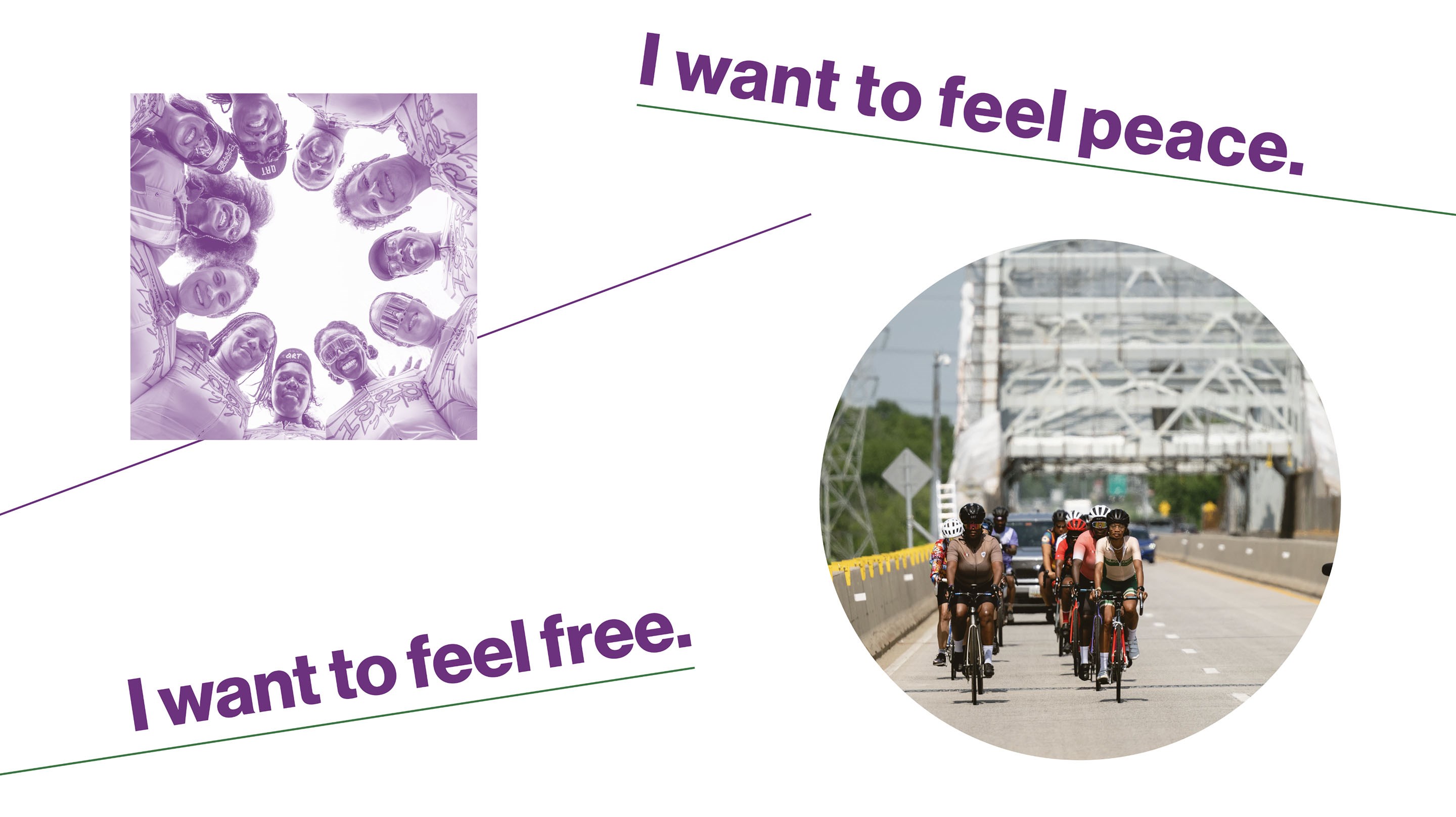 two images of Keshia Roberson and her cycling group with quotes around them