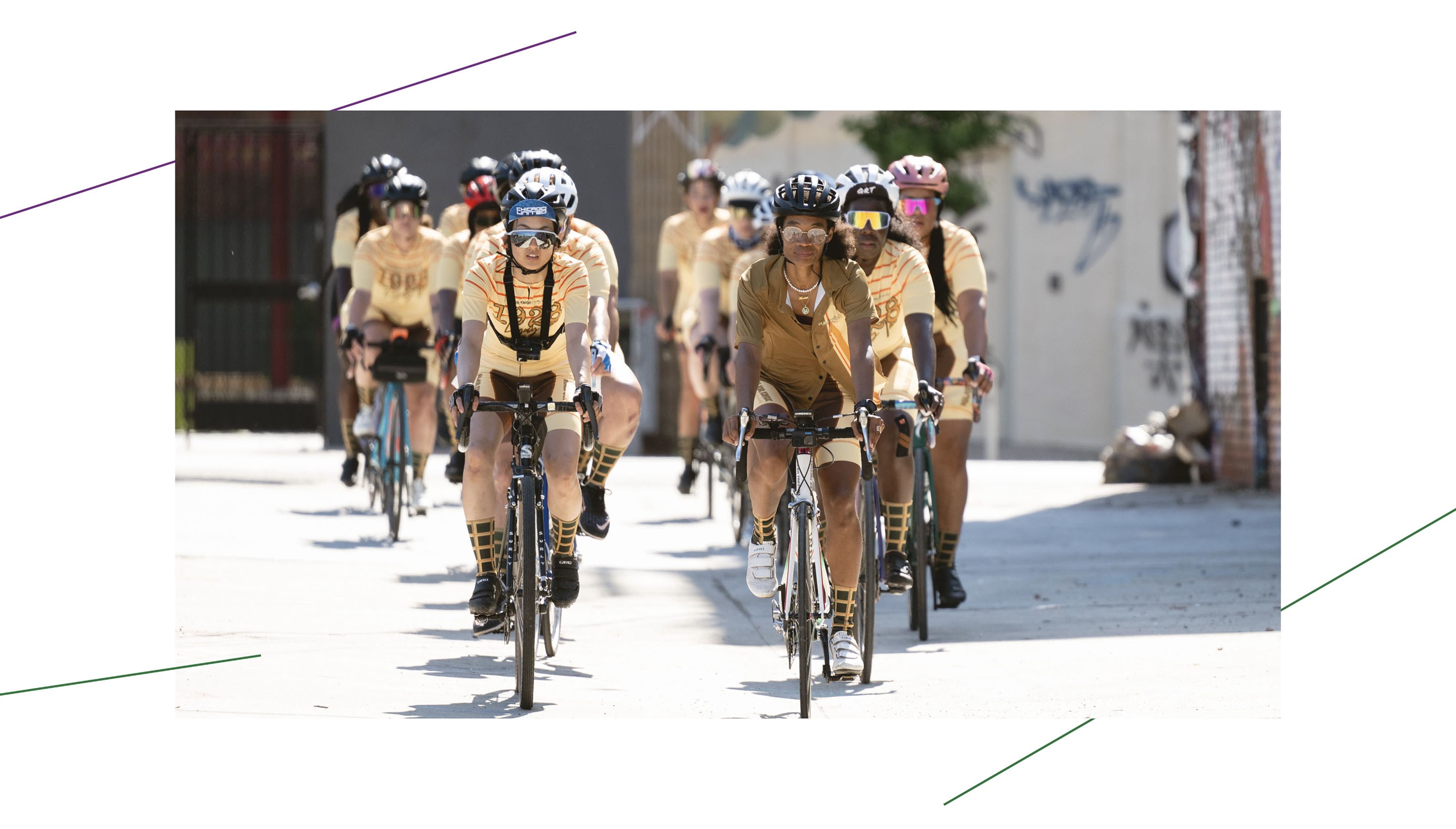 Photo of Keshia Roberson and her cycling group riding bikes