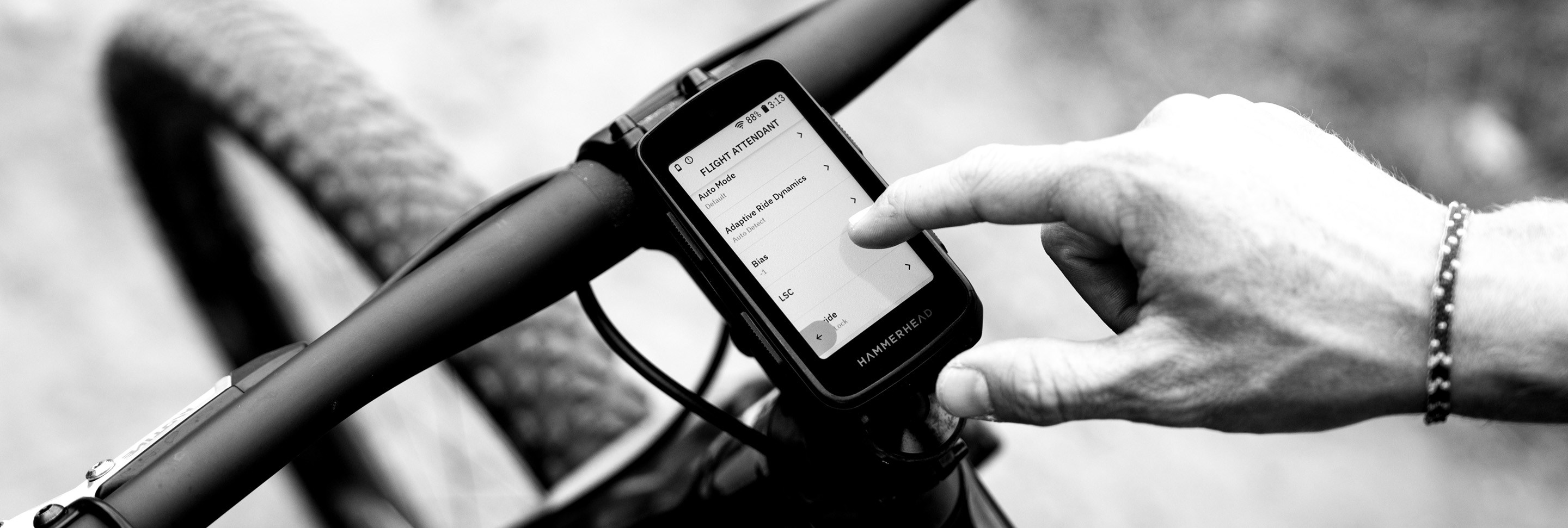 Rider looking down at Flight Attendant Karoo screen