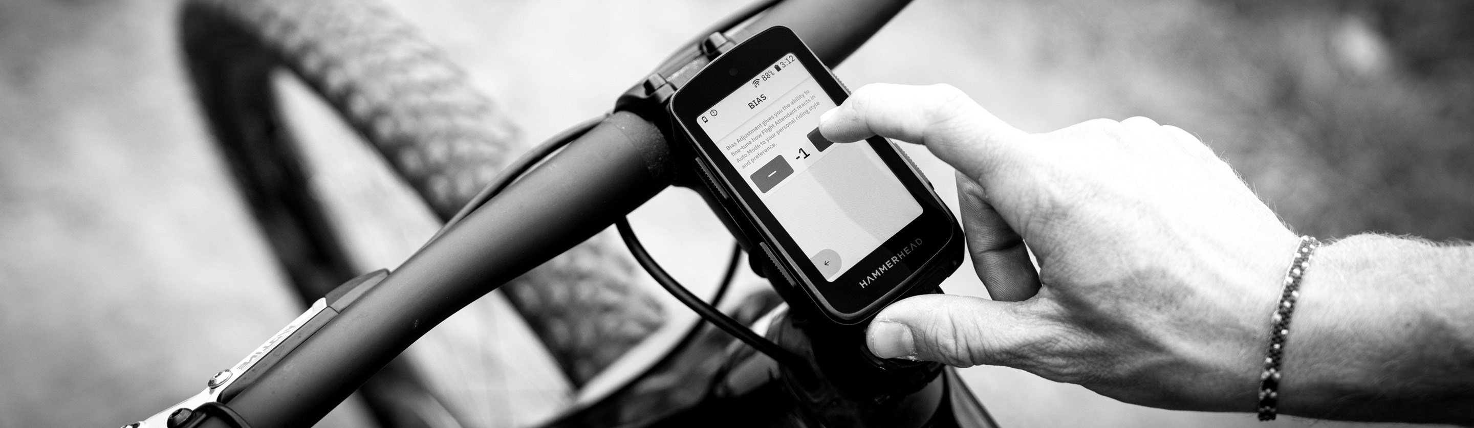 Rider adjusting bias on Karoo