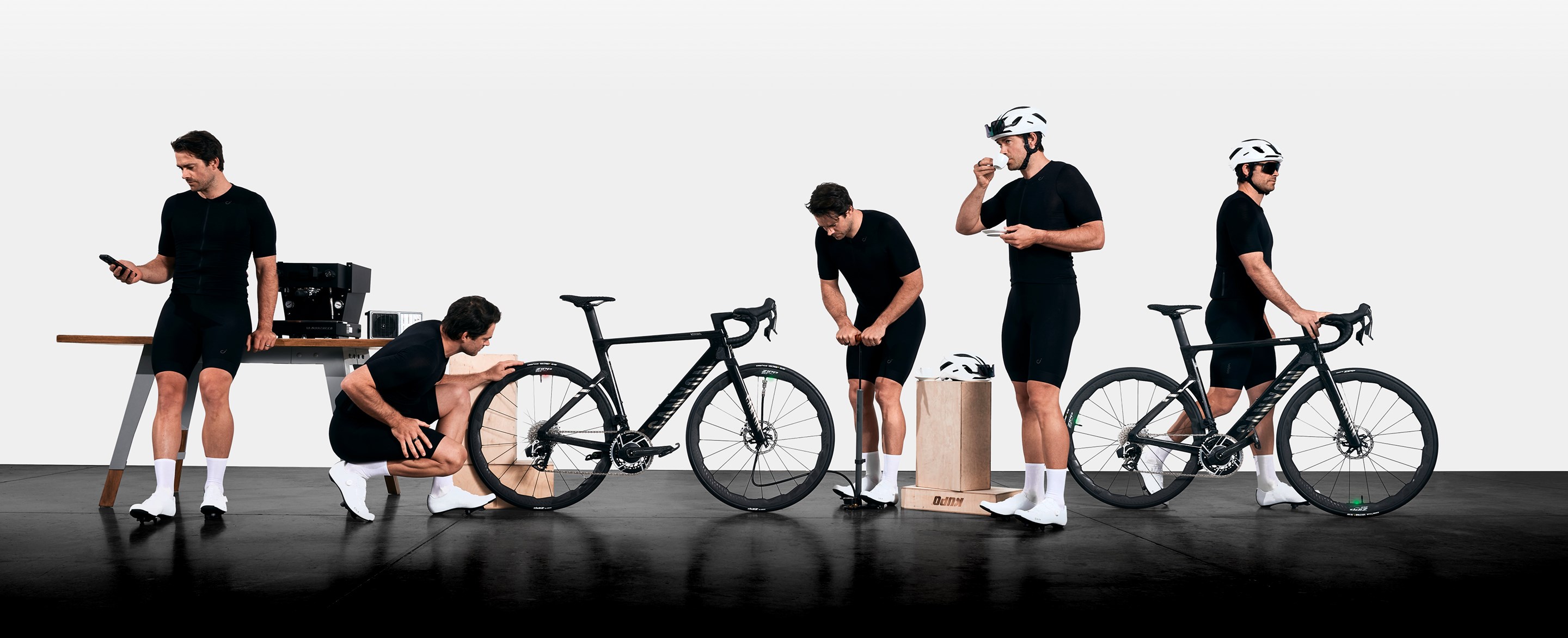 Composite image of rider going through setup process on new Zipp Axs Wheels