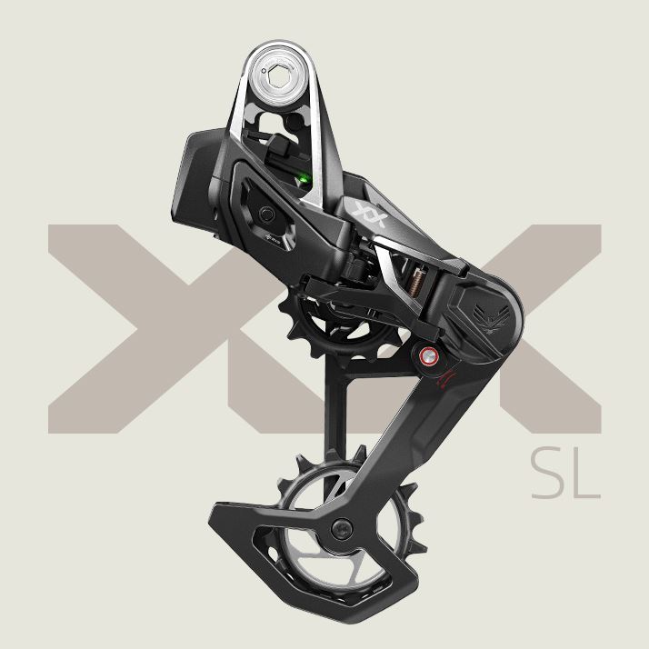 A SRAM XX SL rear derailleur.