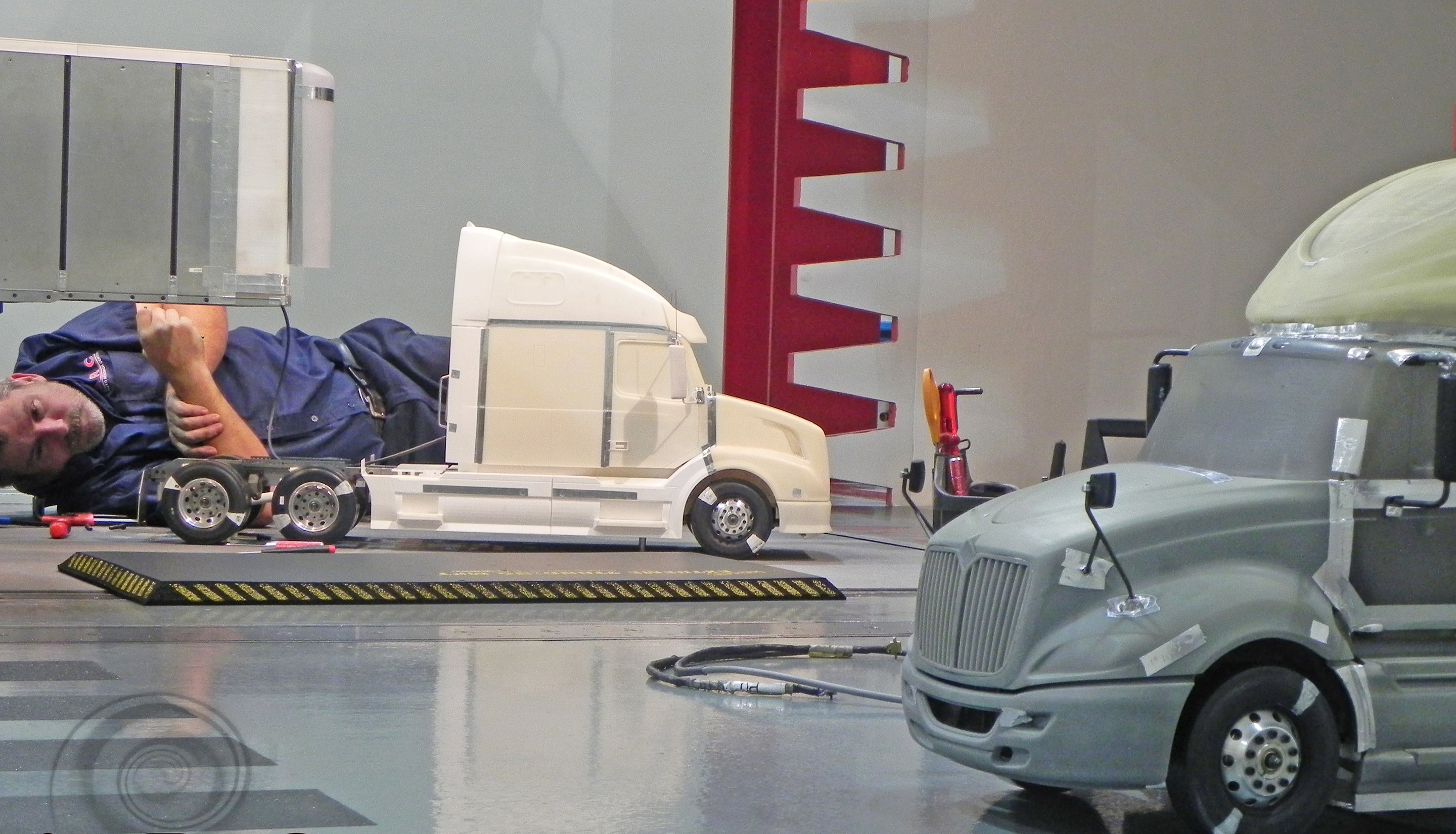 Scale-model semi-trucks in the wind tunnel