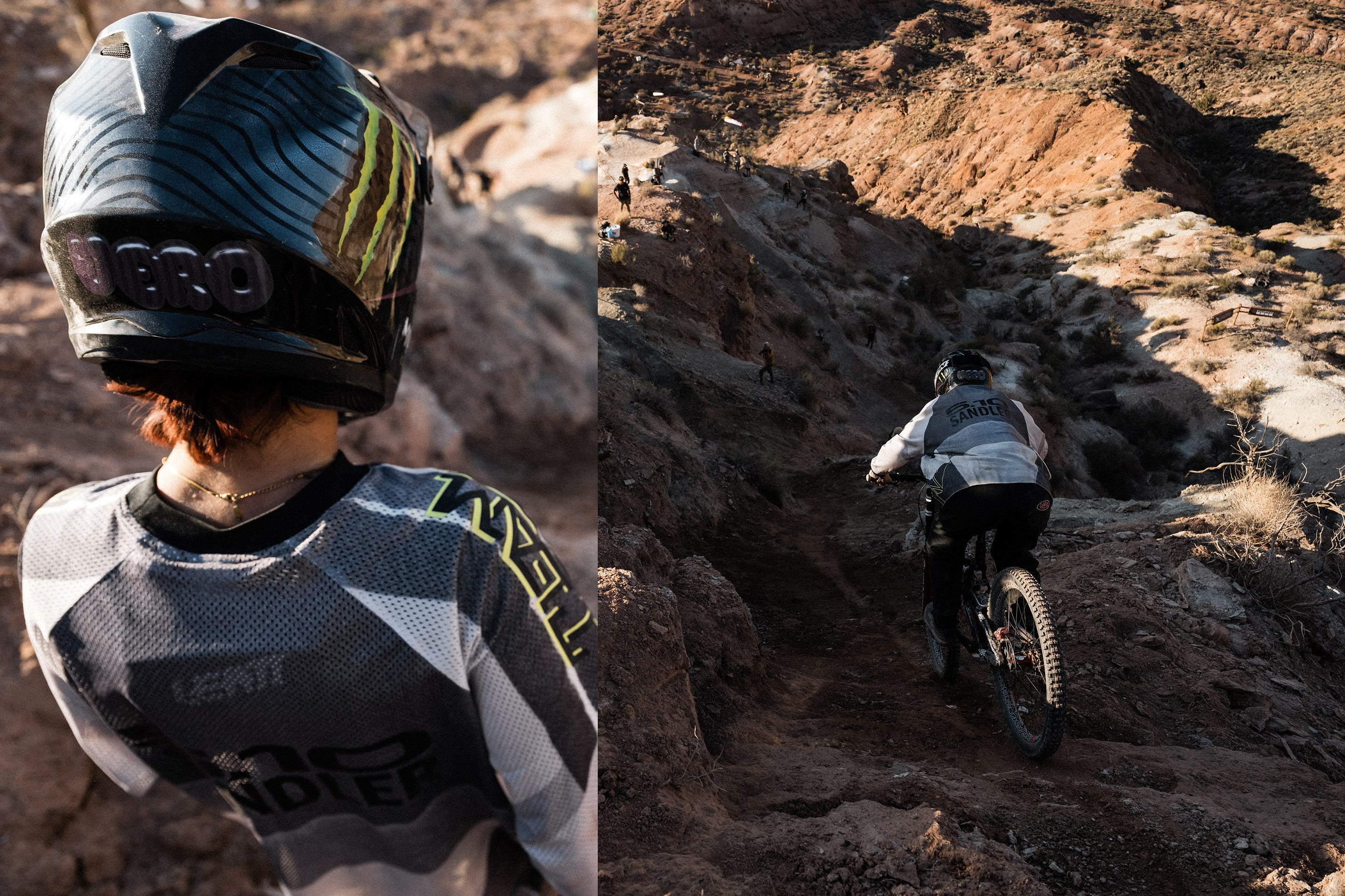 (Left) Vero Sandler looking down at her line in practice. (Right) Vero Sandler riding her line in practice.