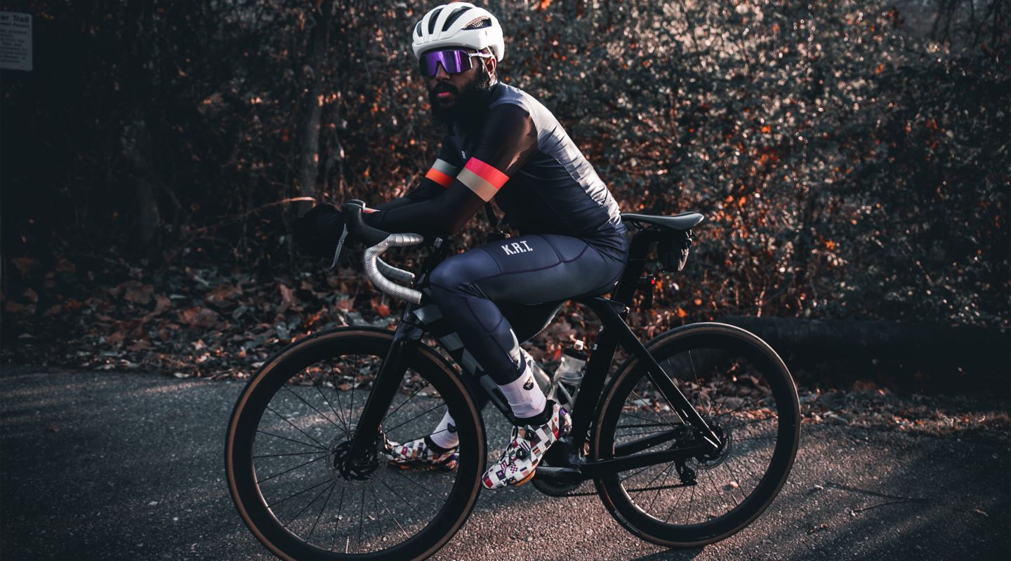 A portrait of Curran Swint and his Trek bike.