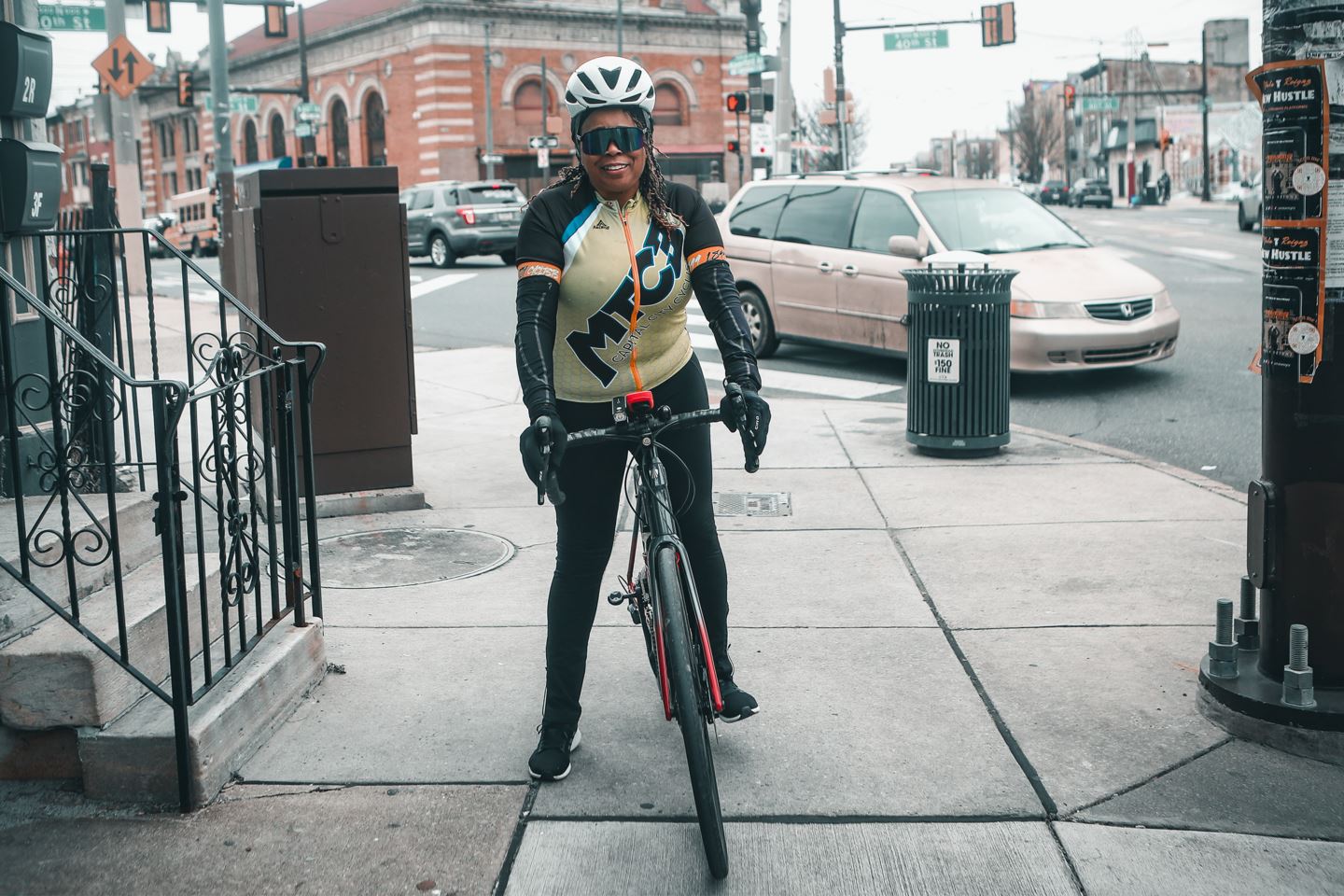 Claire Washington on her bike in Philadelphia.