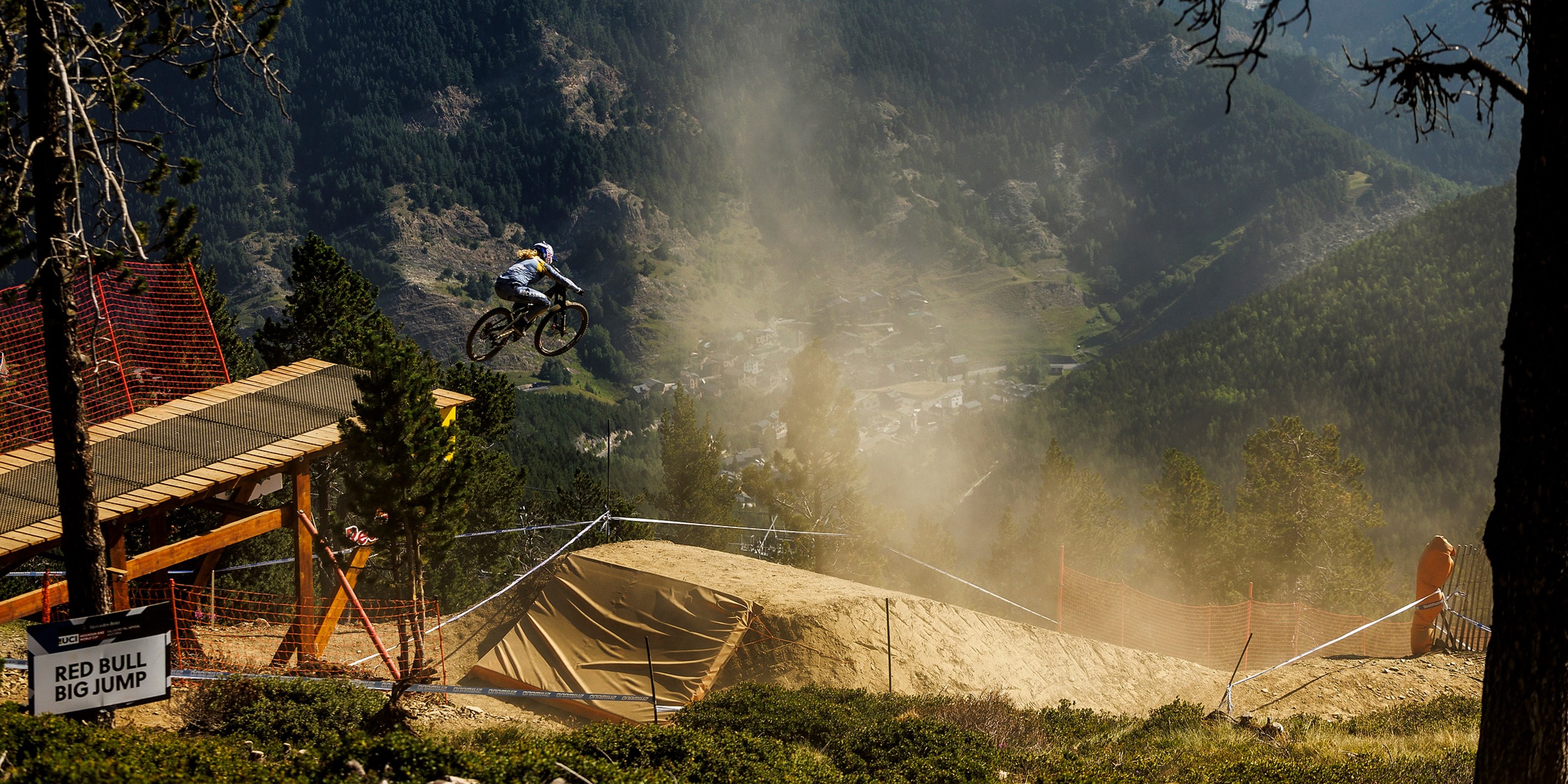 Vali Höll sending it off of the Red Bull Big Jump in Vallnord, Andorra.