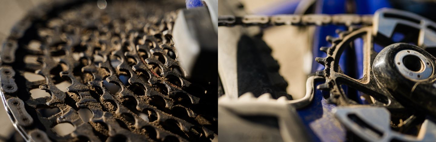 dirt covered mountain bike parts