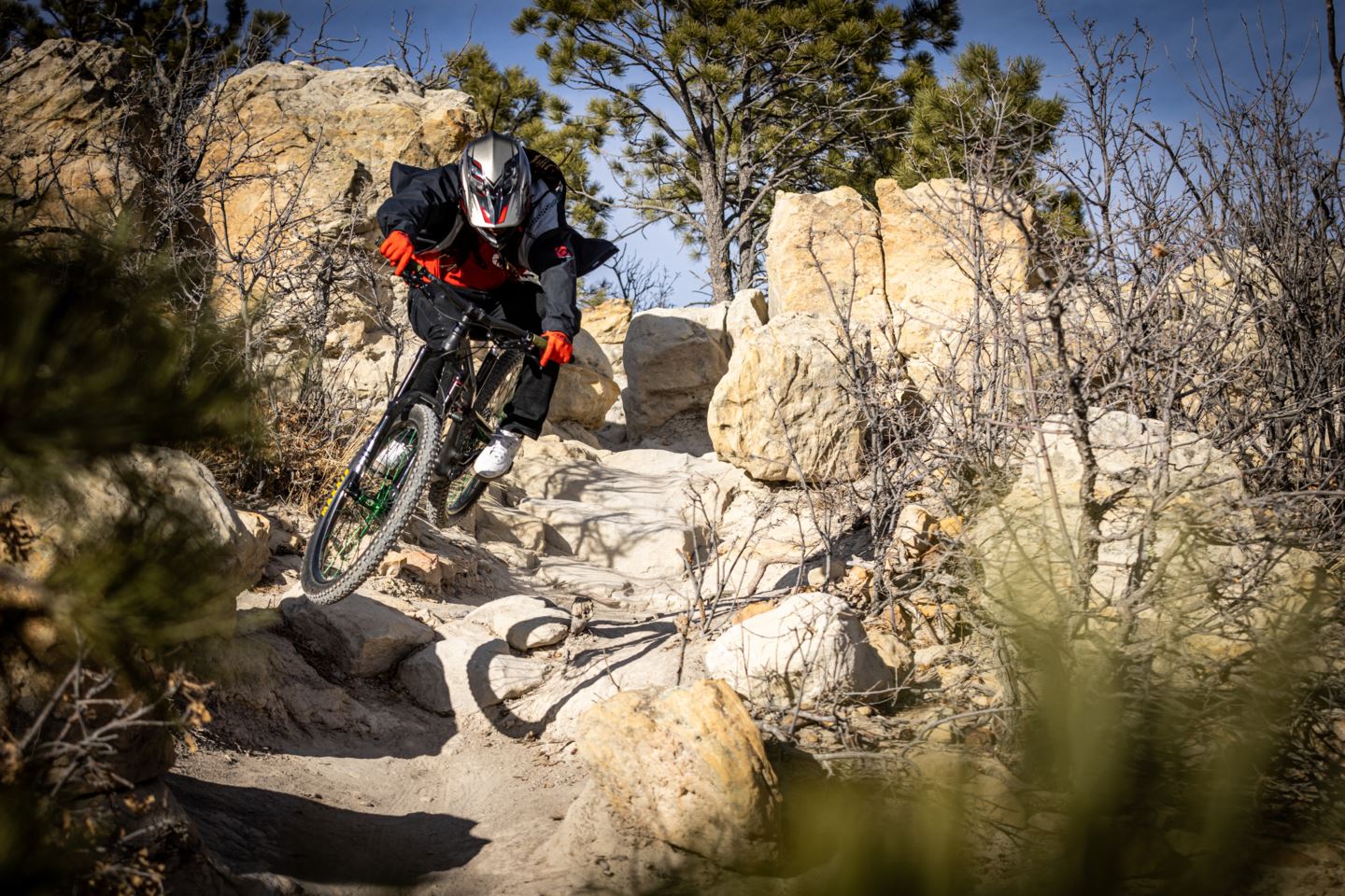 Brad Simms sending it off of Nacho rocks in Ute Valley Park