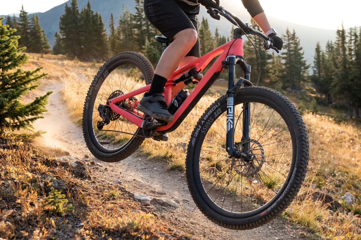 Kathy Pruitt riding a Canyon Neuron in the Colorado highcountry