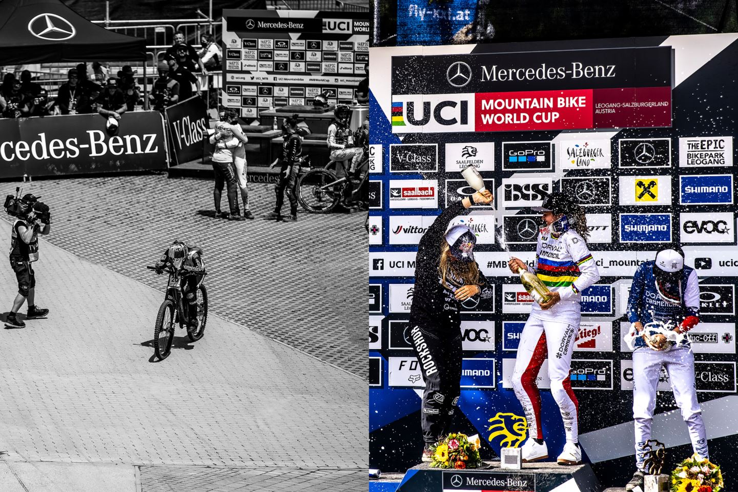 Vali Höll at finish link and on podium in Leogang, AUT