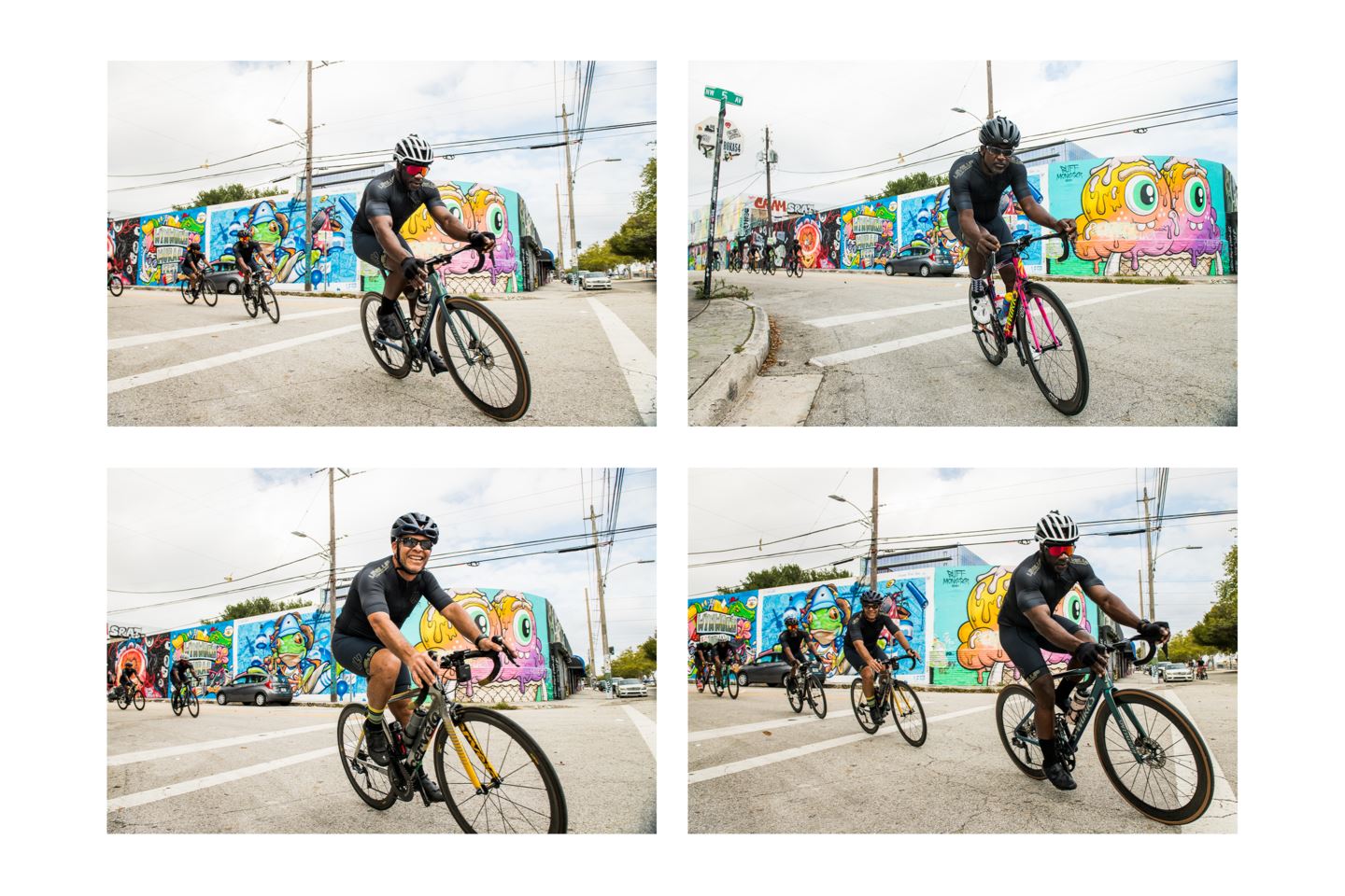Collage of cyclists on group ride