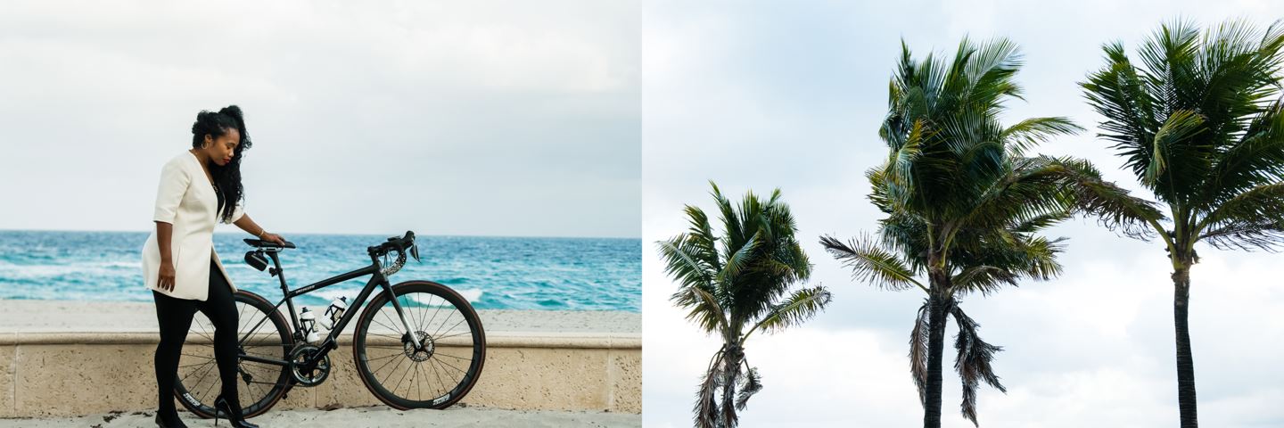 Erica Elle with bike on beach