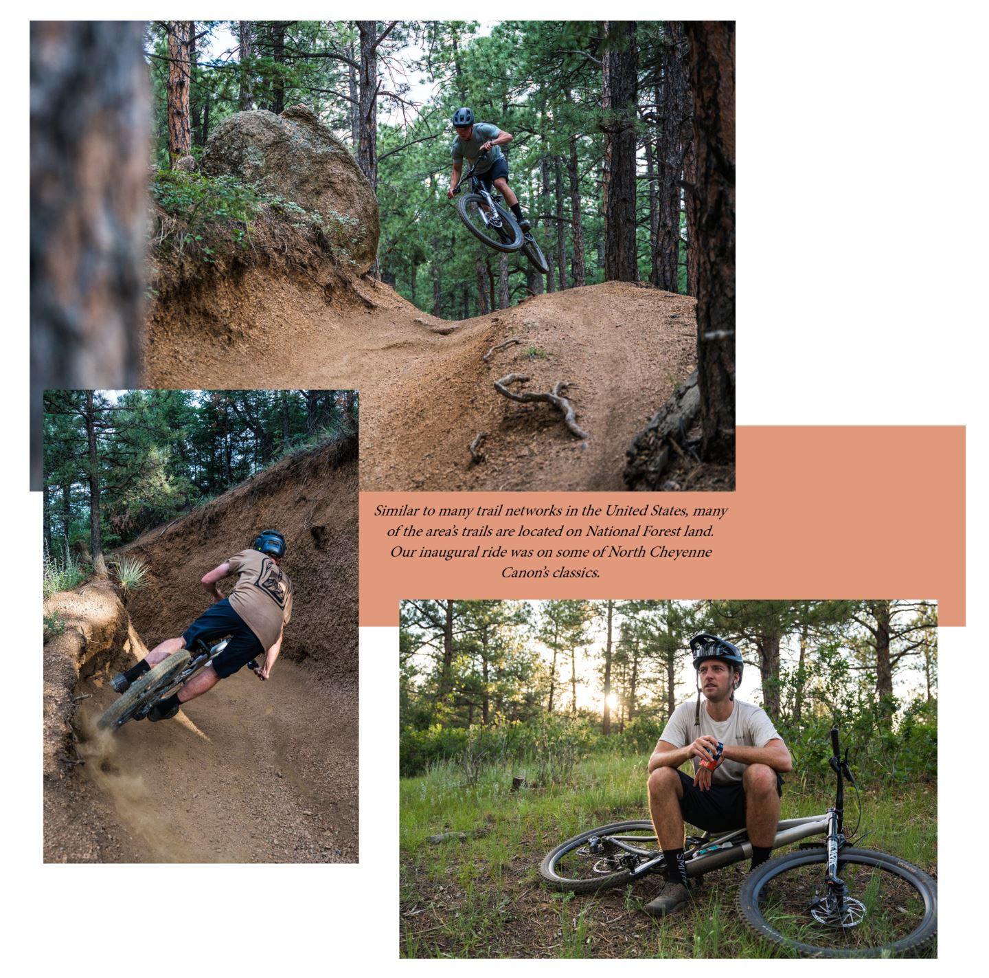 (Top and Left) Free Radical Will getting RAD on local Colorado Springs. (Bottom Right) Free Radical Mark enjoying a cold Fat Tire beer while sitting on his bike. Will is too fast for Mark.