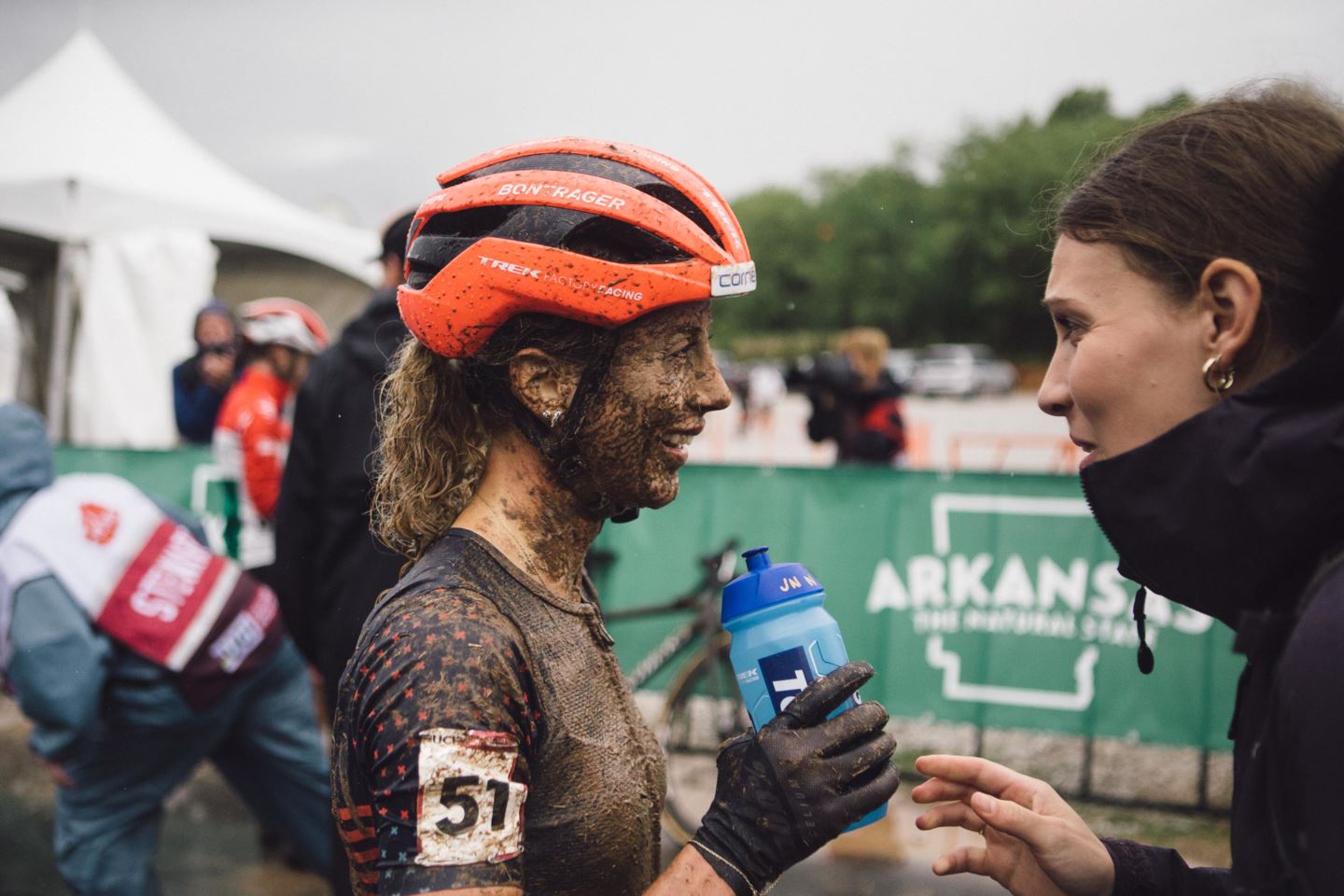 Jolanda Neff covered in mud after the World Cup race in Fayetteville.