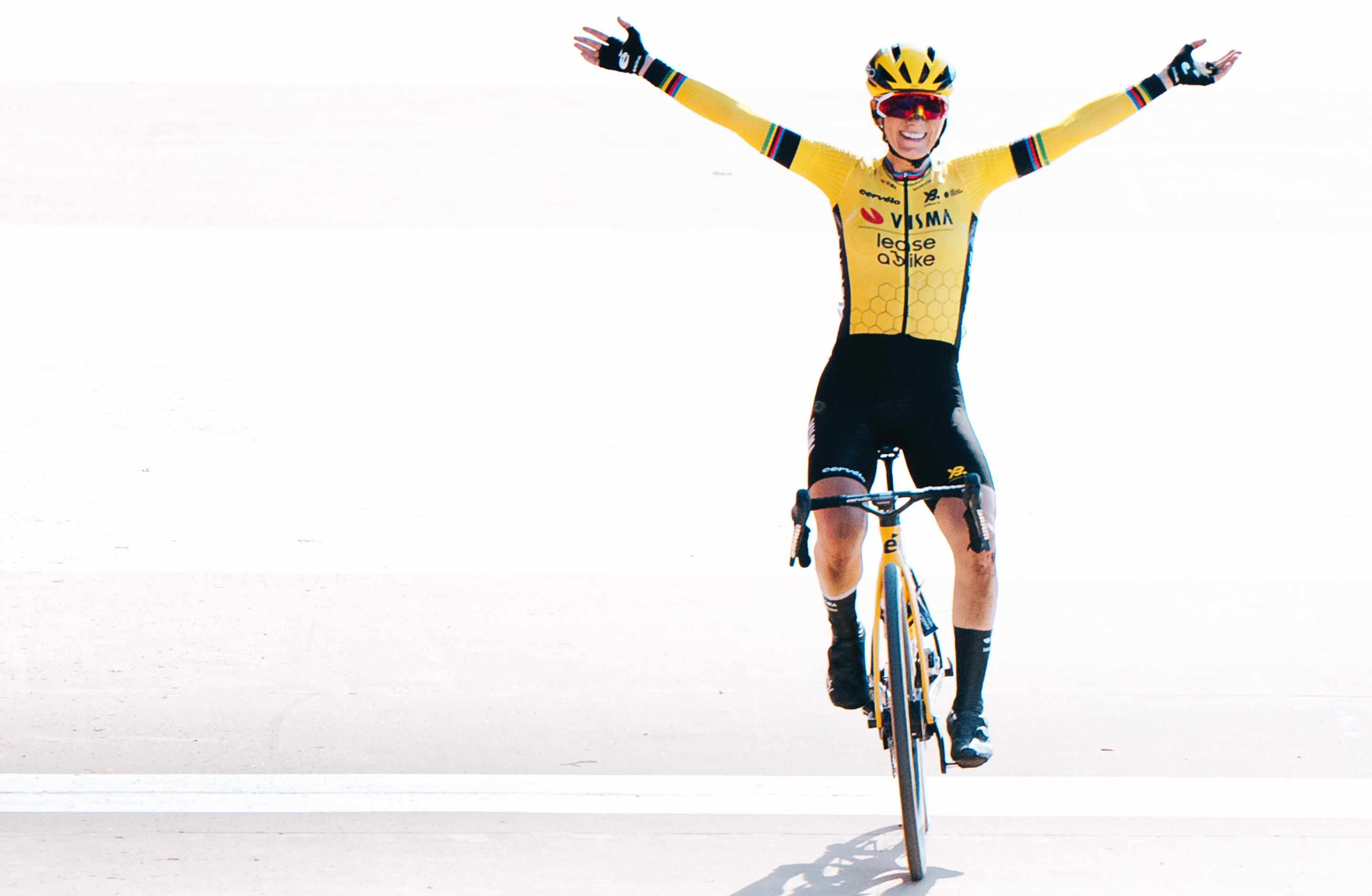 Pauline Ferrand-Prévot salutes as she wins Paris Roubaix Femmes