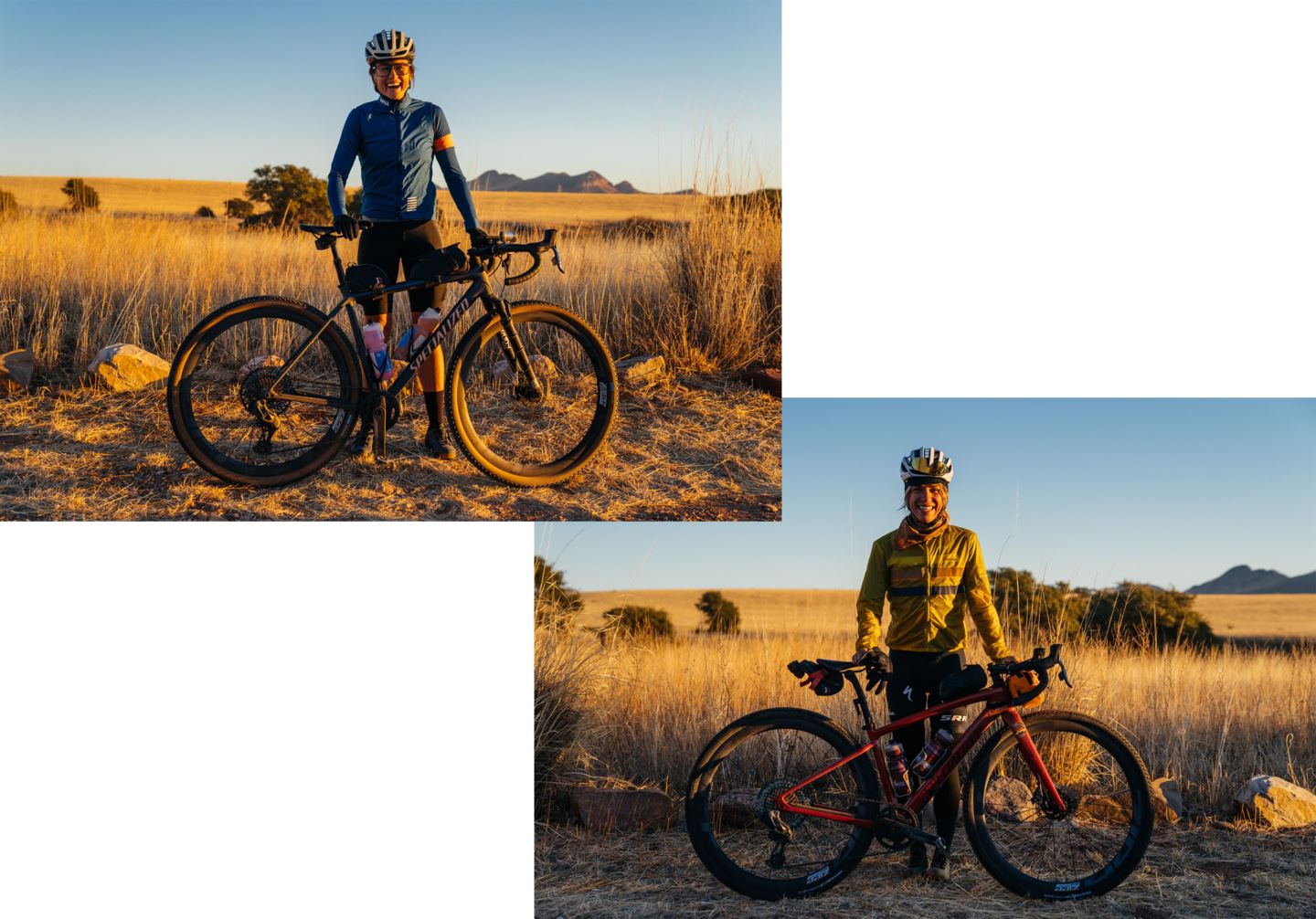 Lael Wilcox and Sarah Sturm with their mullet-equipped AXS bikes.