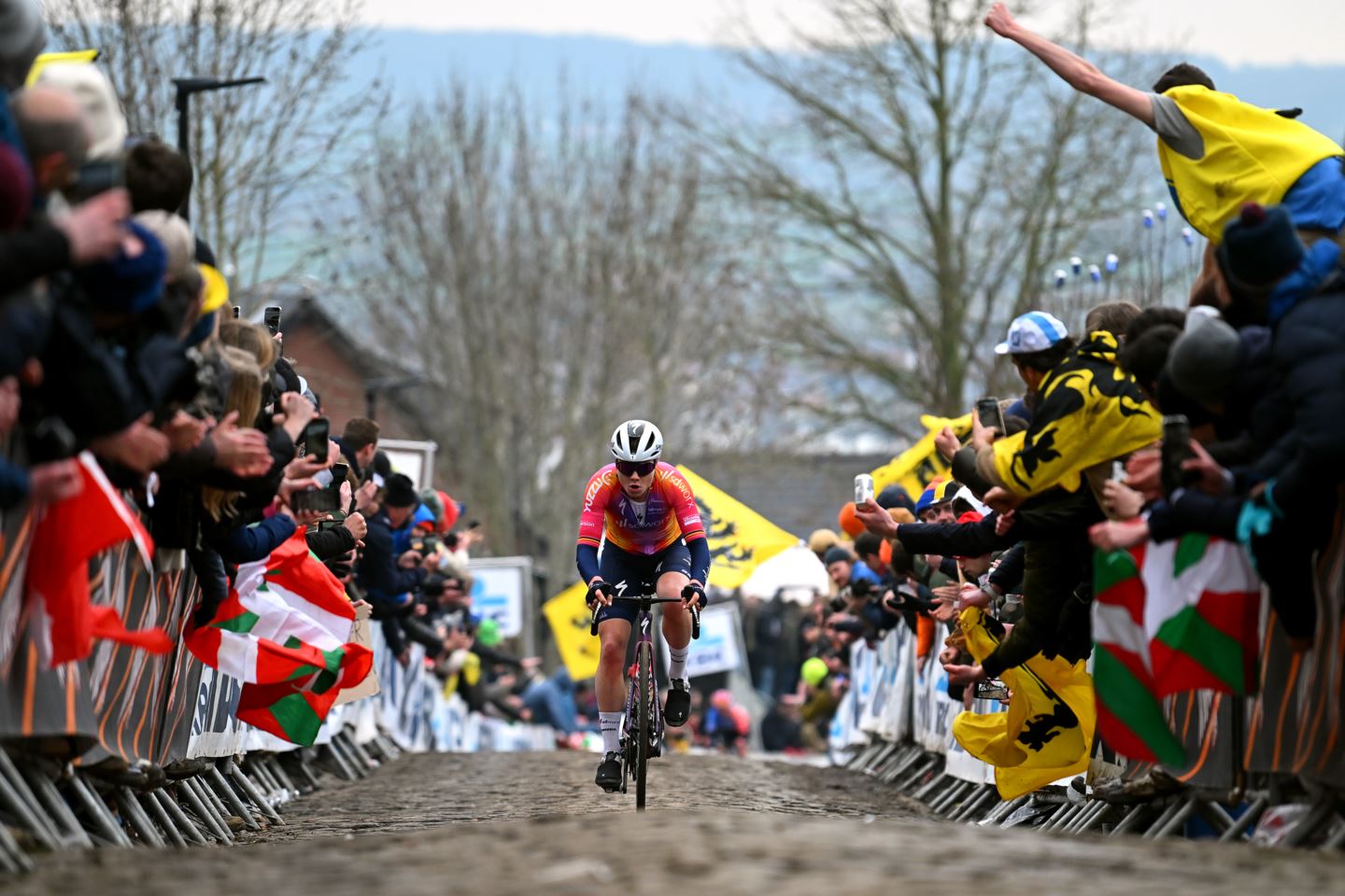 Lotte Kopecky of Team SD Worx on the cobbles of the Tour of Flanders.