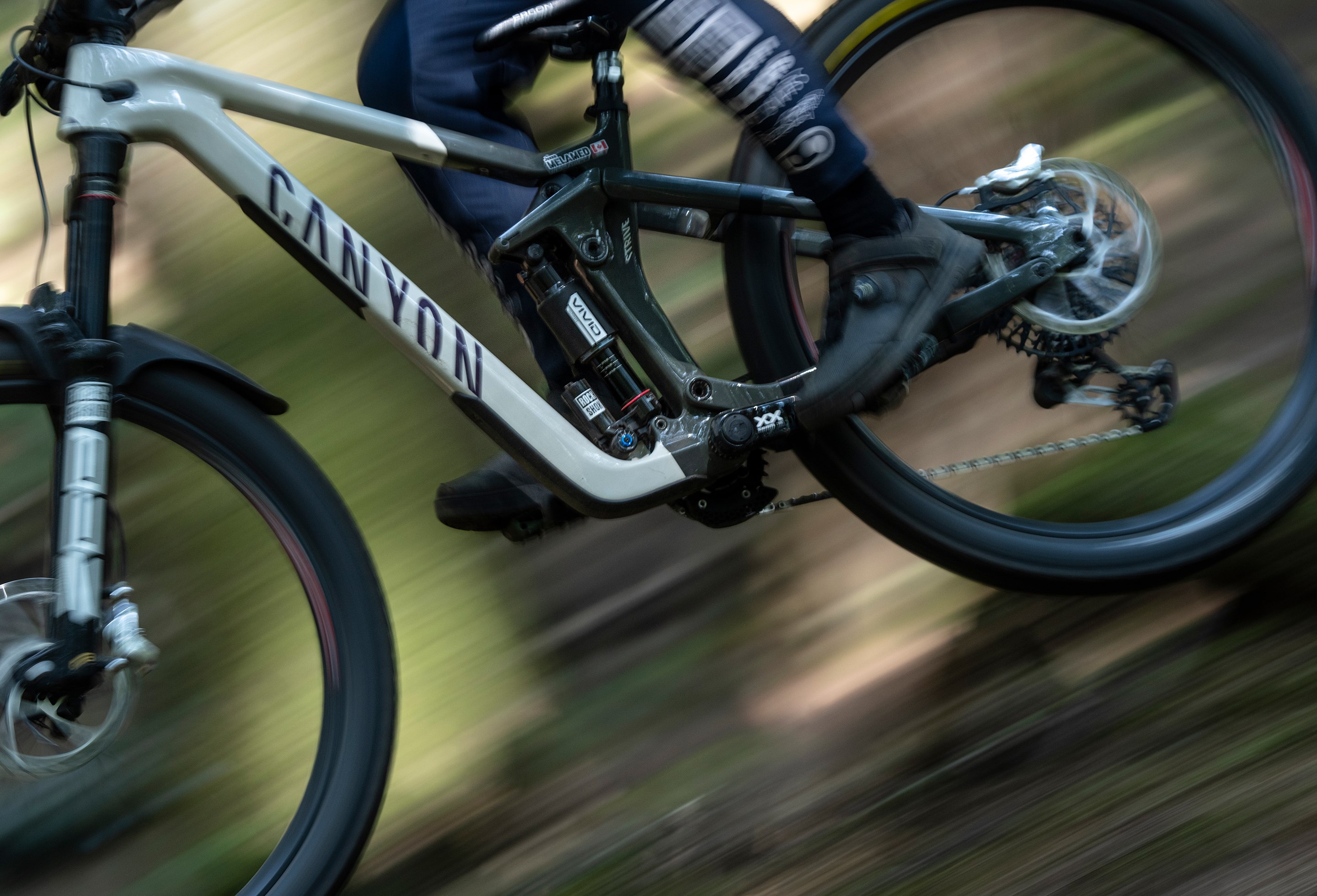 Close up of Vivid on a bike in motion