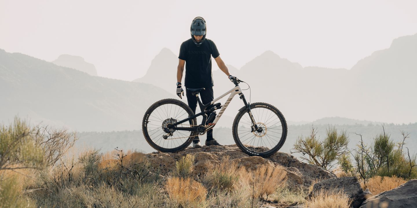 Kathy Pruitt riding a Canyon Neuron in the Colorado highcountry