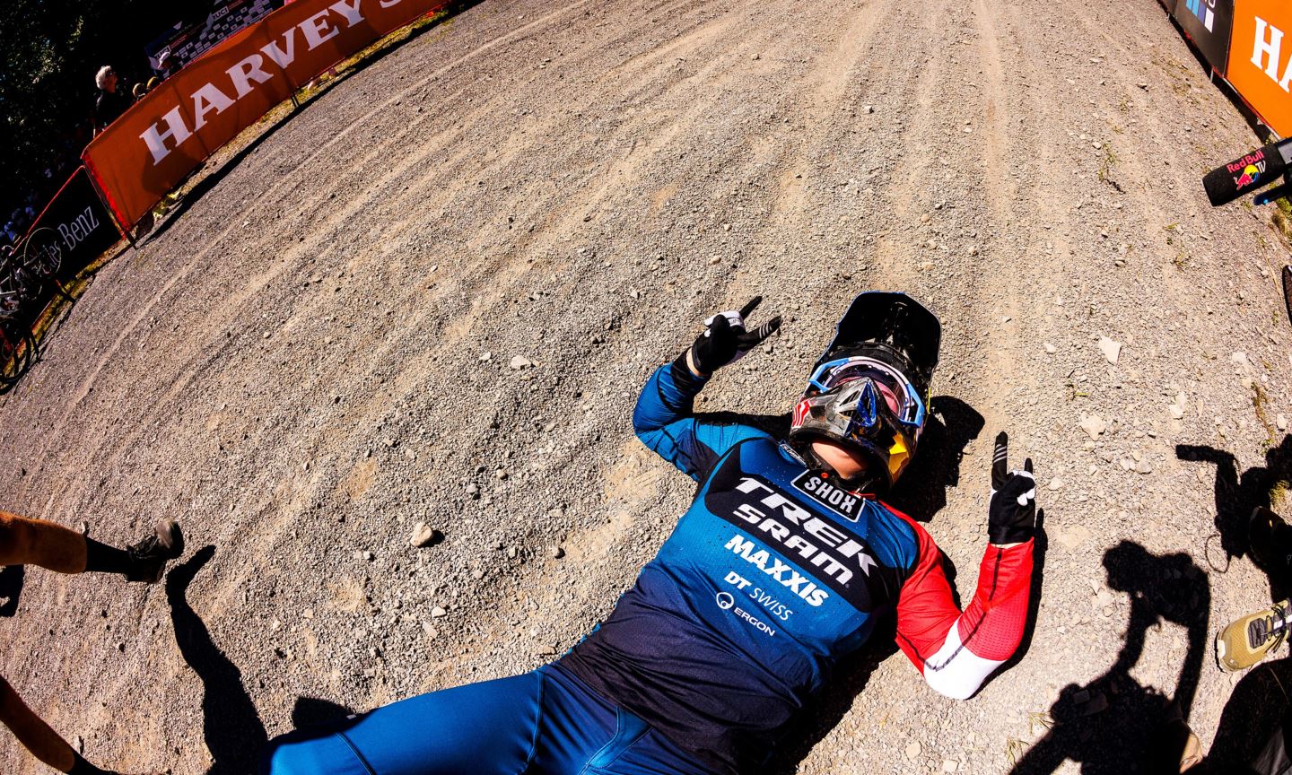 Vali Holl Celebrates her MSA Downhill Win