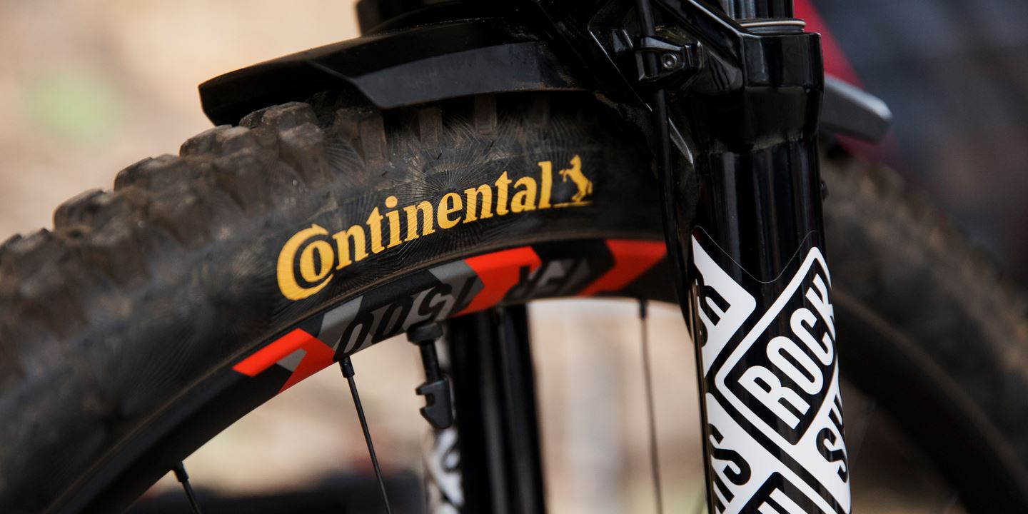 Close-up shot of Continental Kryptotal tires.