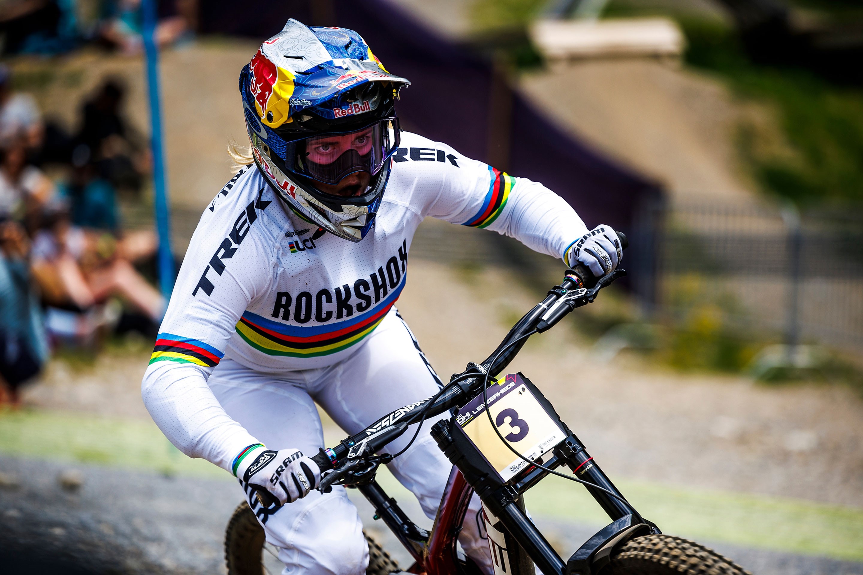 Vali Höll in the final stretch of her Finals run in Lenzerheide, Switzerland looking very intense.