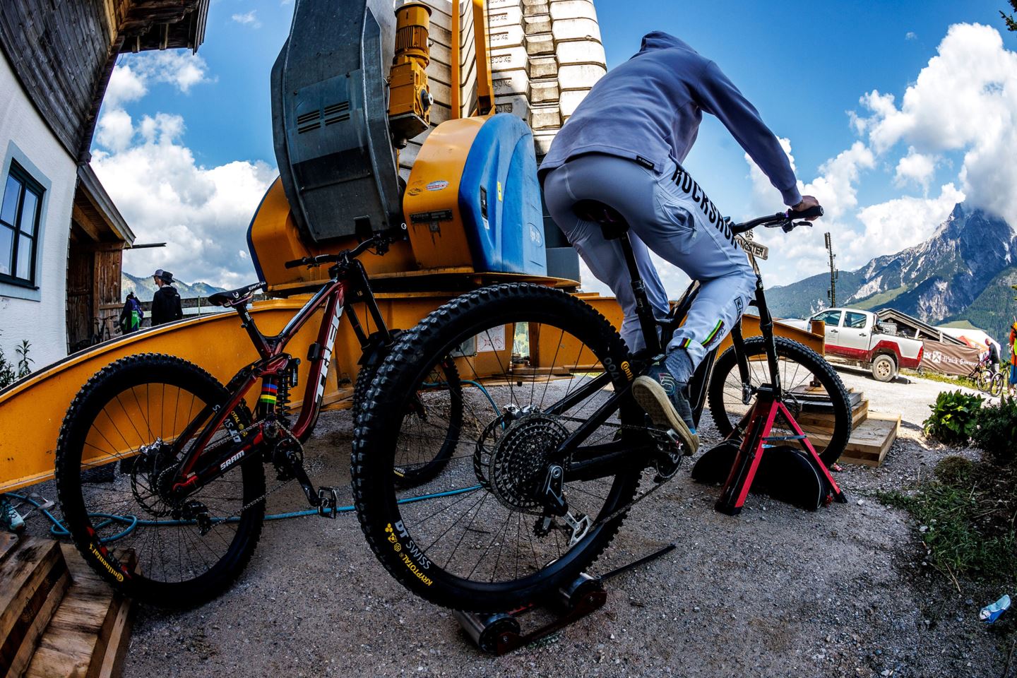 Vali Höll warming up on her trainer in Leogang, Austria.