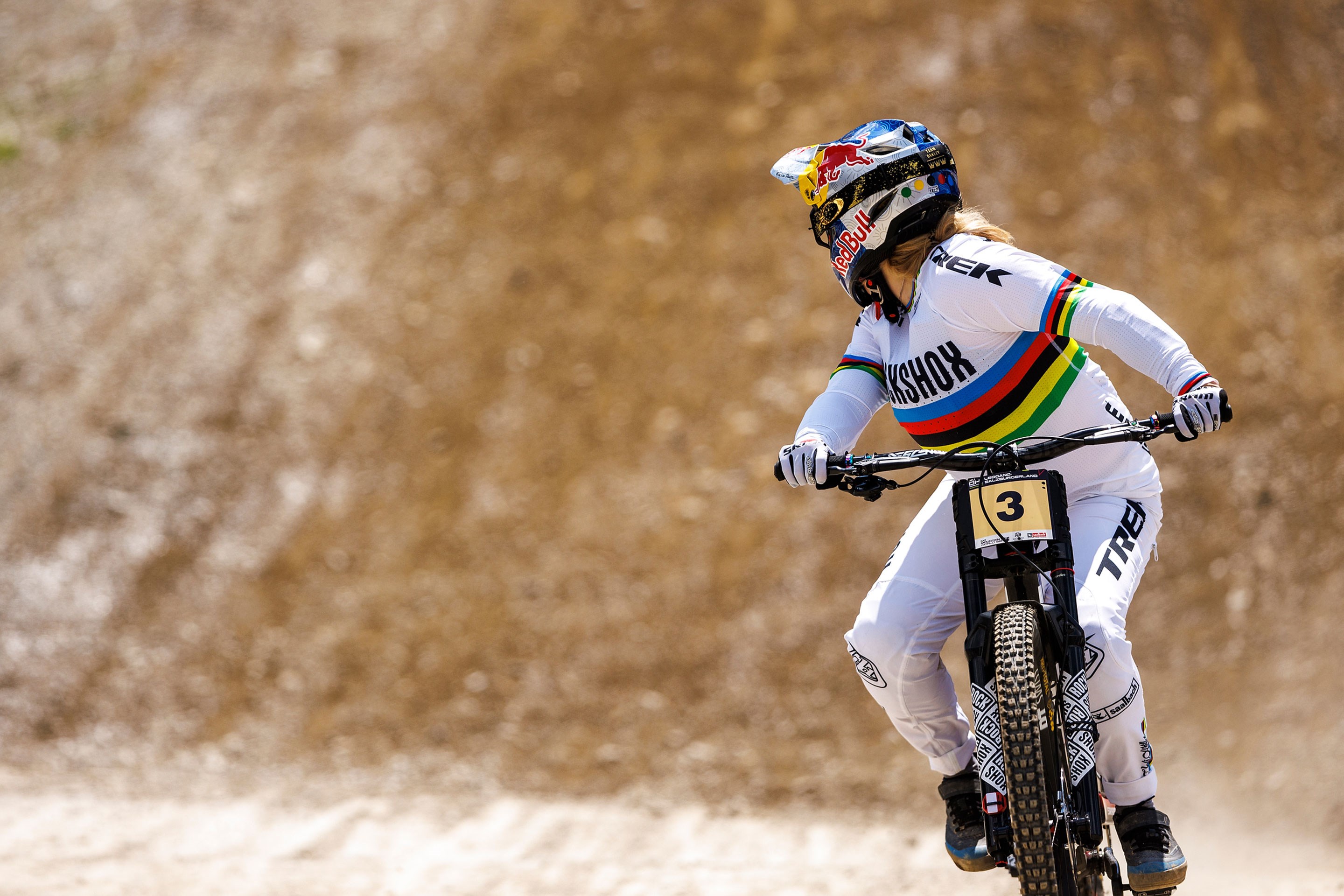 Vali Höll looking at her race time in her Final run in Leogang, Austria.