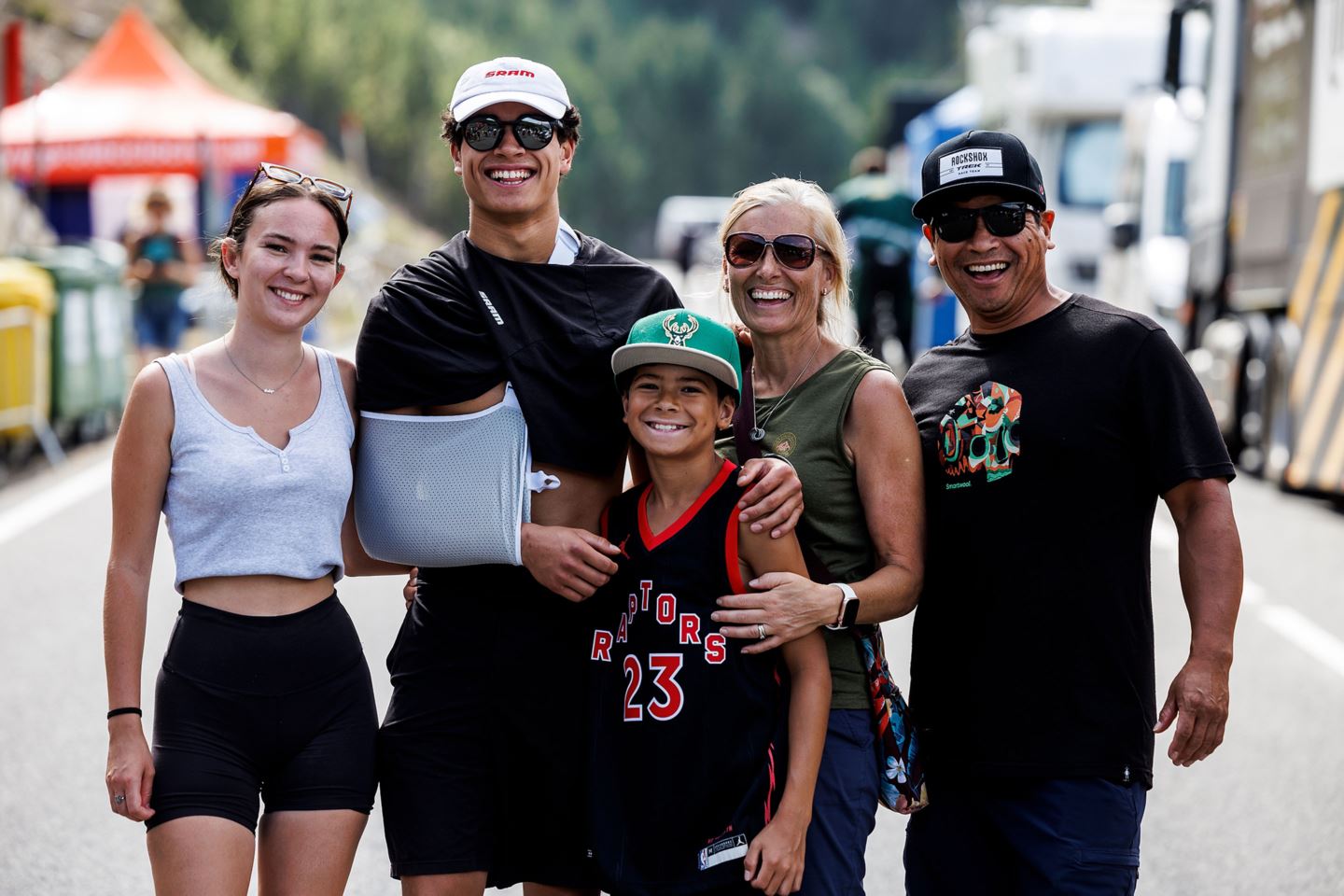 A picture of Tegan and his family after getting injured in Andorra.