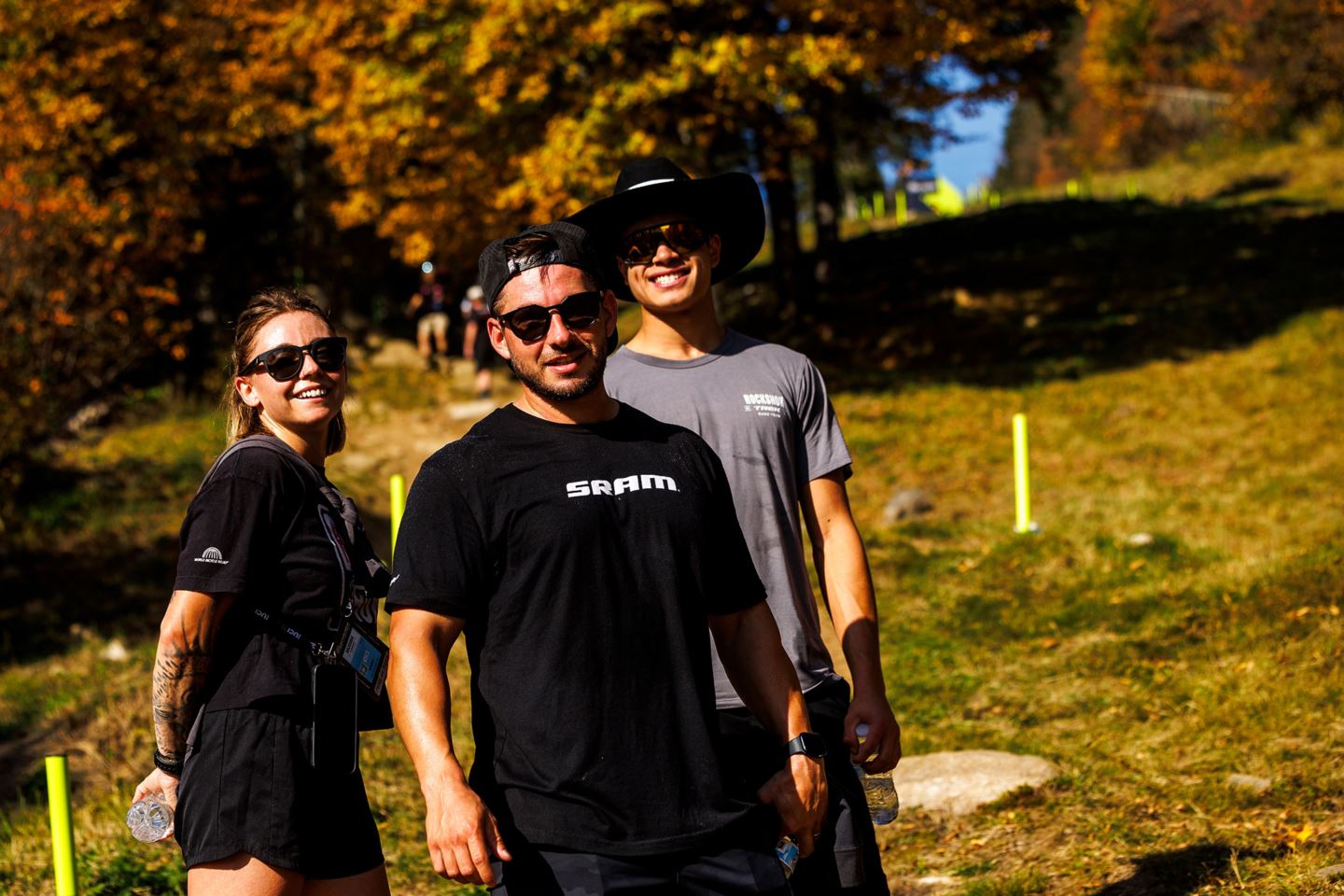Tegan Cruz, Chloe Gallean, and Mat Gallean all out for the track walk in Mont-Sainte-Anne, Canada.
