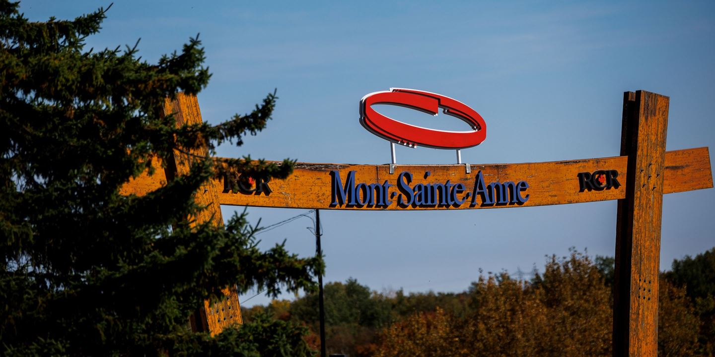 The timber entrance for Mont-Sainte-Anne, Canada.