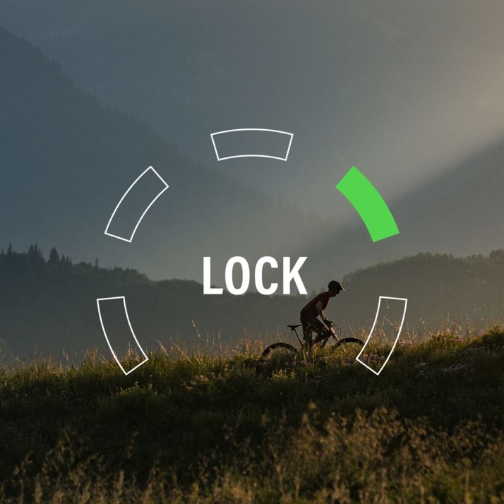 In the Lock position, the suspension is at its firmest setting to maximize your effort as you put the power down on those long grinds.